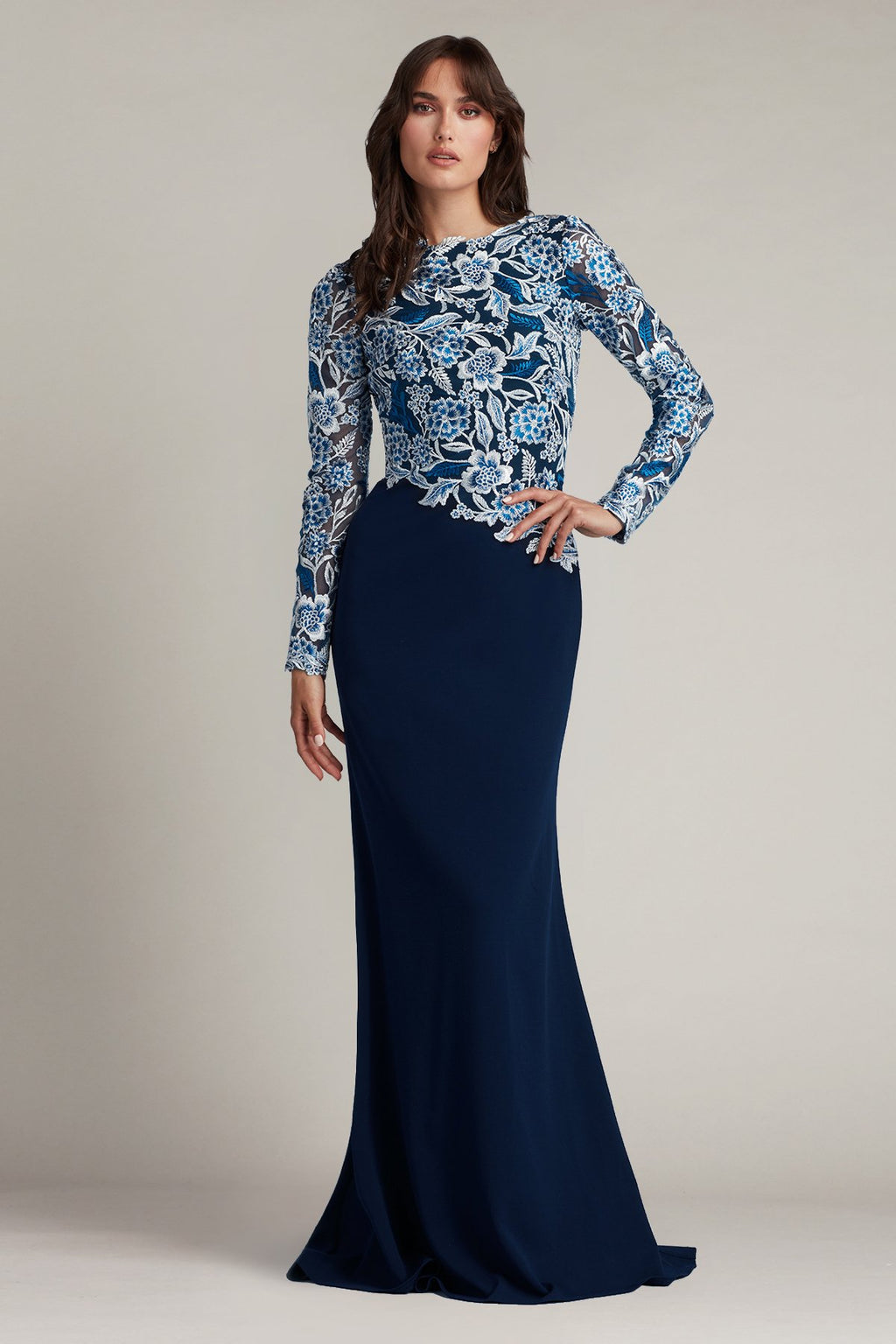 Breece Embroidered Tulle Contrast Gown