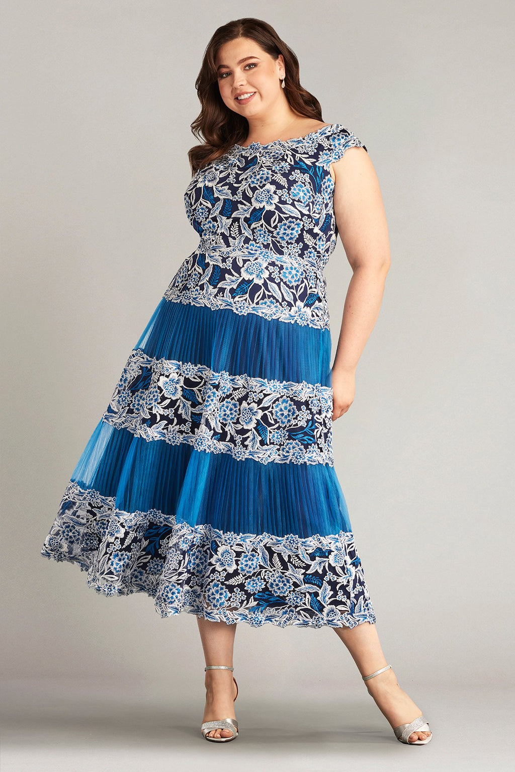 Klein Embroidered Tea-Length Dress - PLUS SIZE