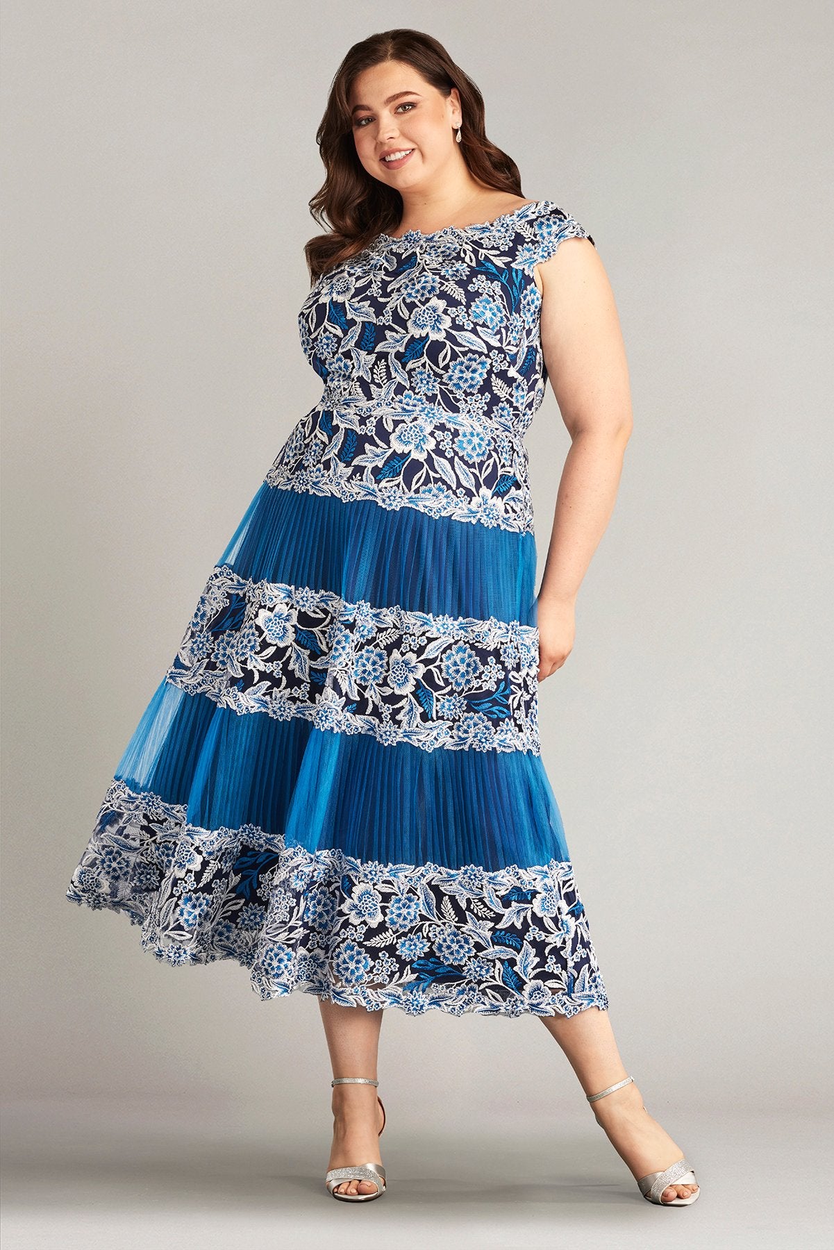 Klein Embroidered Tea-Length Dress - PLUS SIZE