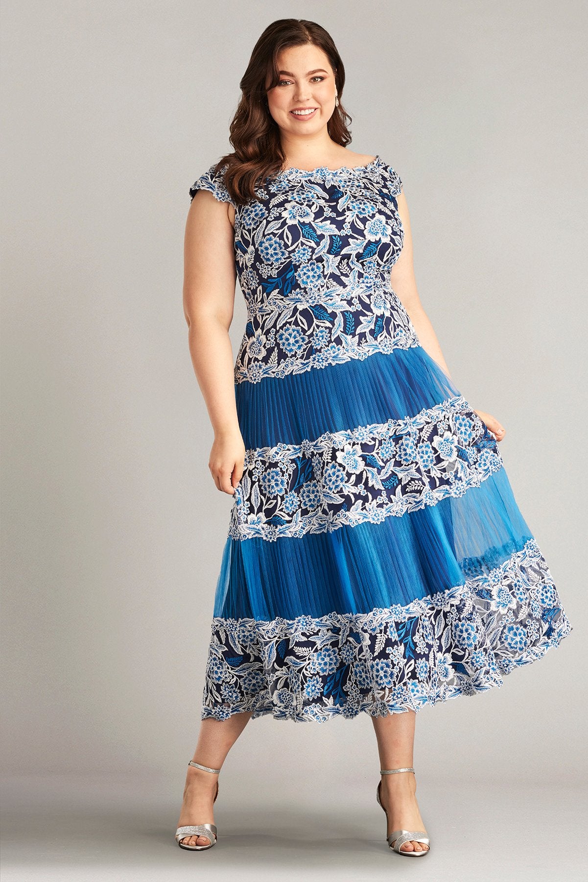 Klein Embroidered Tea-Length Dress - PLUS SIZE