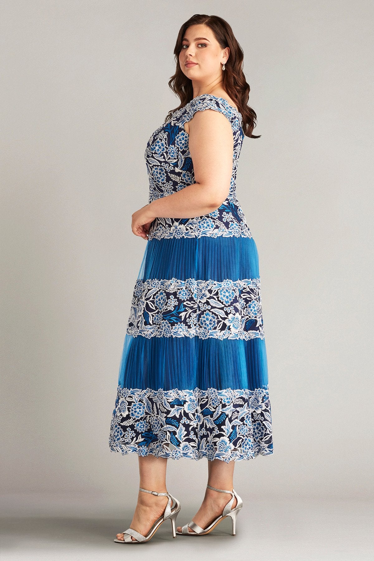 Klein Embroidered Tea-Length Dress - PLUS SIZE