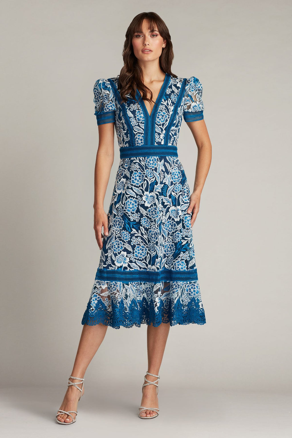 Kasey Banded Embroidered Tea-Length Dress