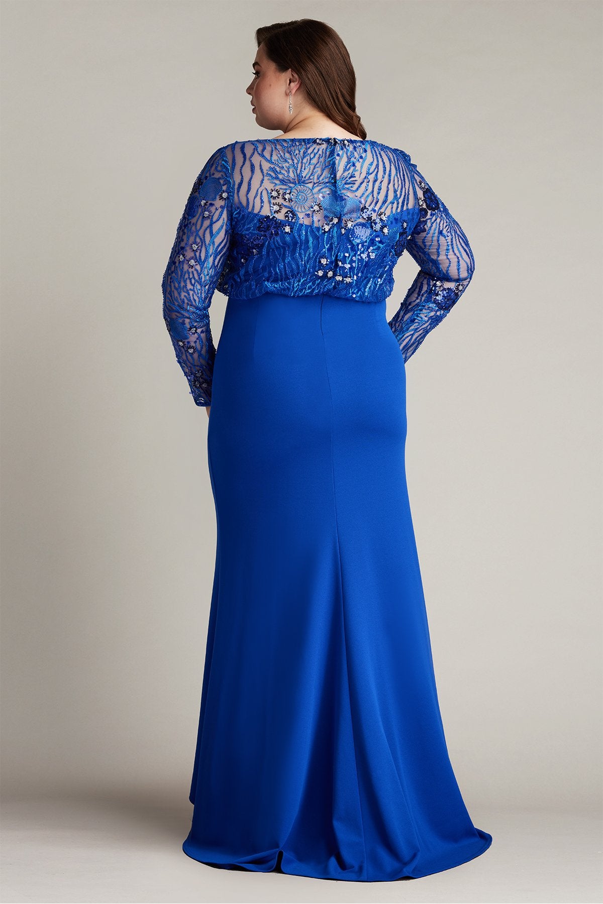long sleeve plus size evening dresses Garnet Sequin Embroidered Blouson Gown