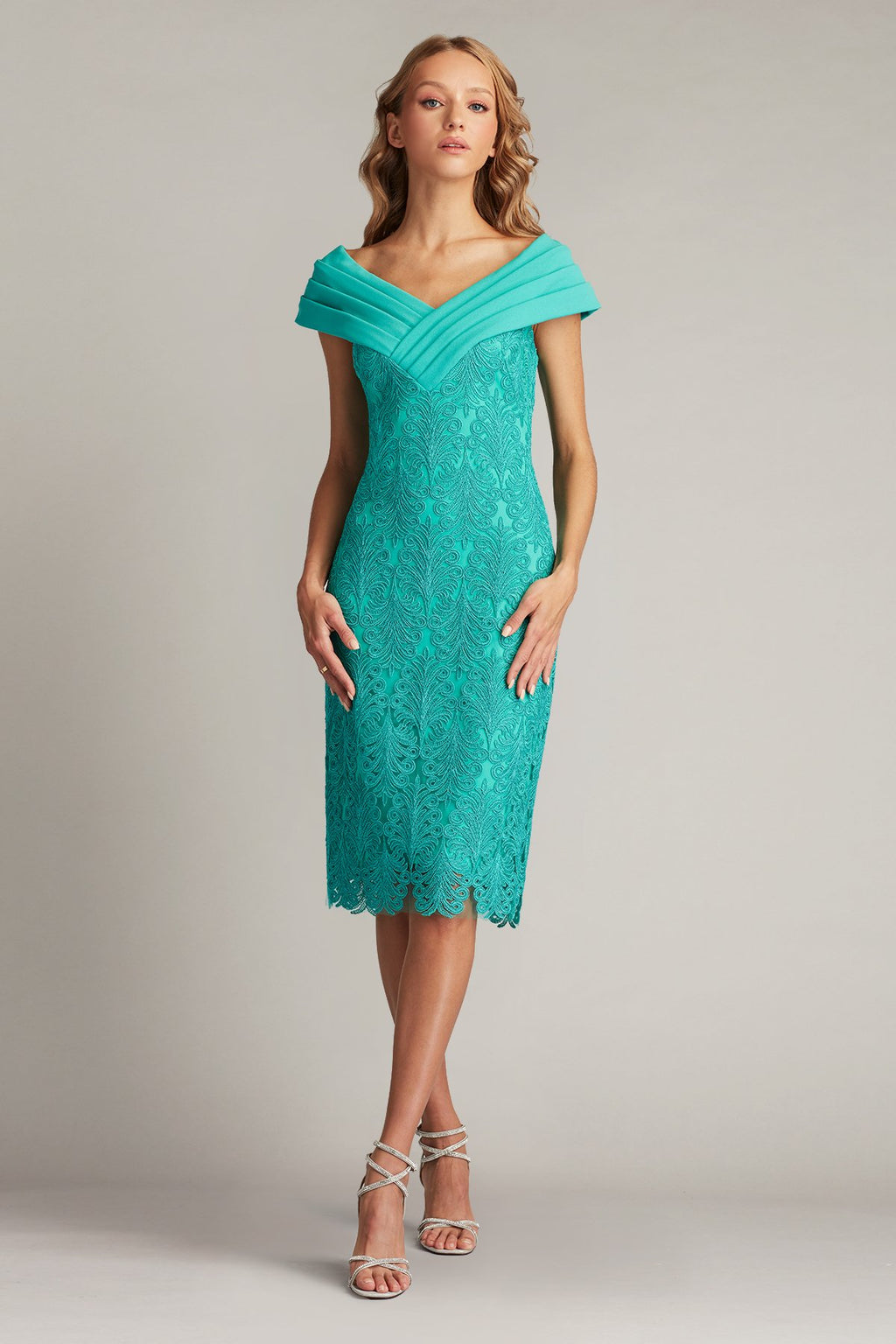 Galle Draped V-Neck Embroidered Dress CAQUA
