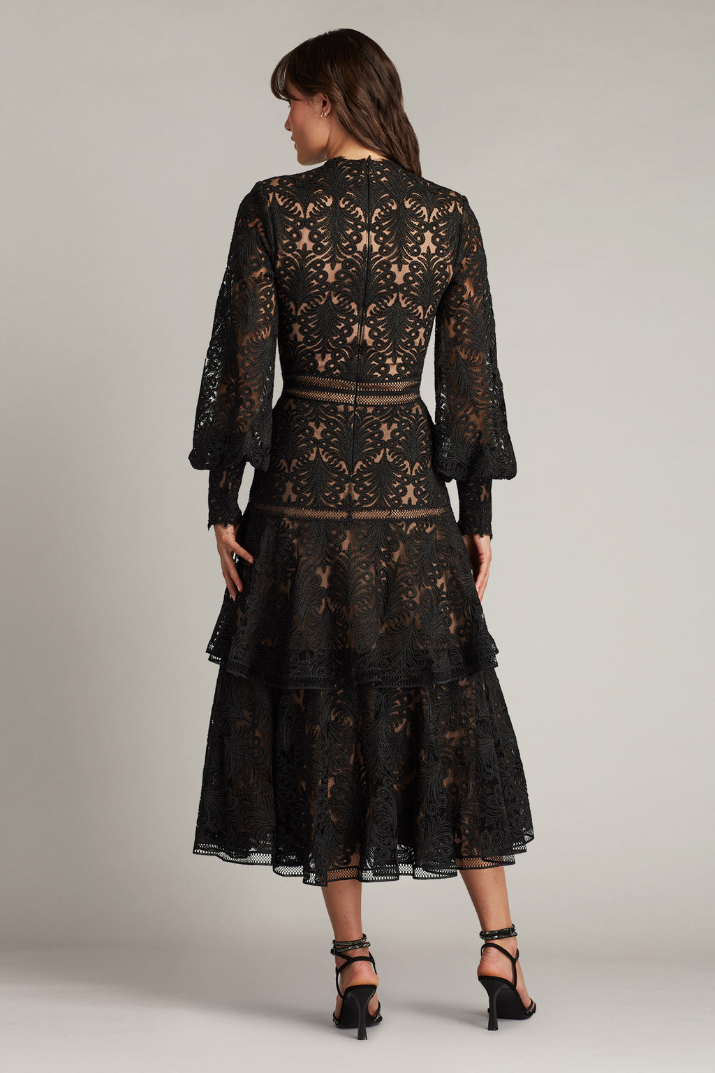 Quenby Tiered Embroidered Tulle Midi Dress