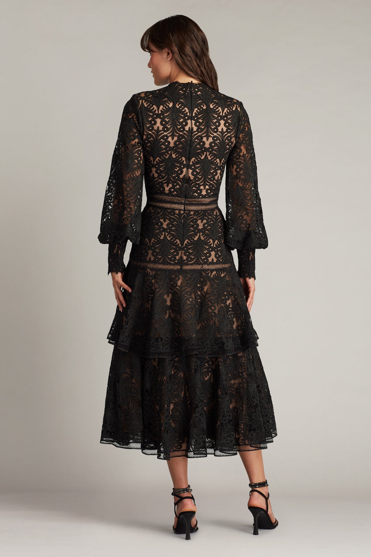 Quenby Tiered Embroidered Tulle Midi Dress