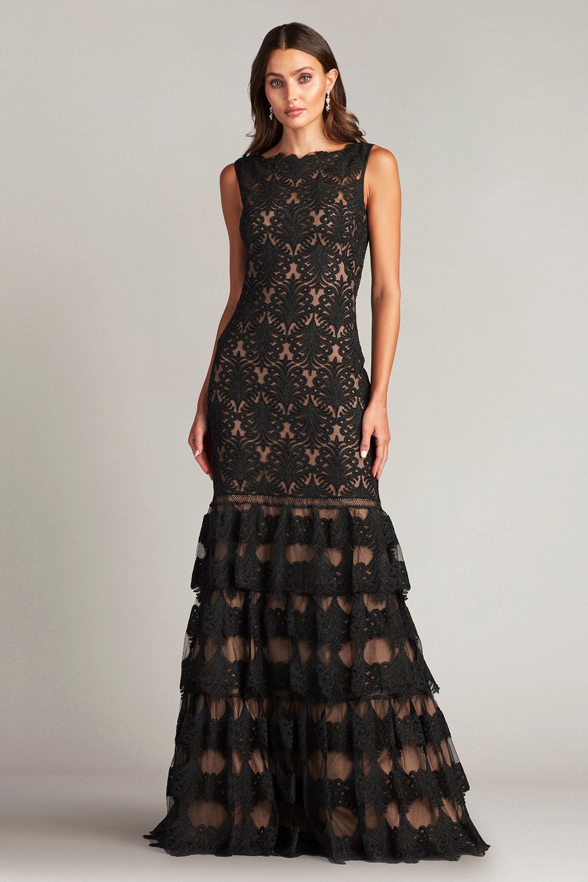 Aniyah Tiered Embroidered Tulle Gown