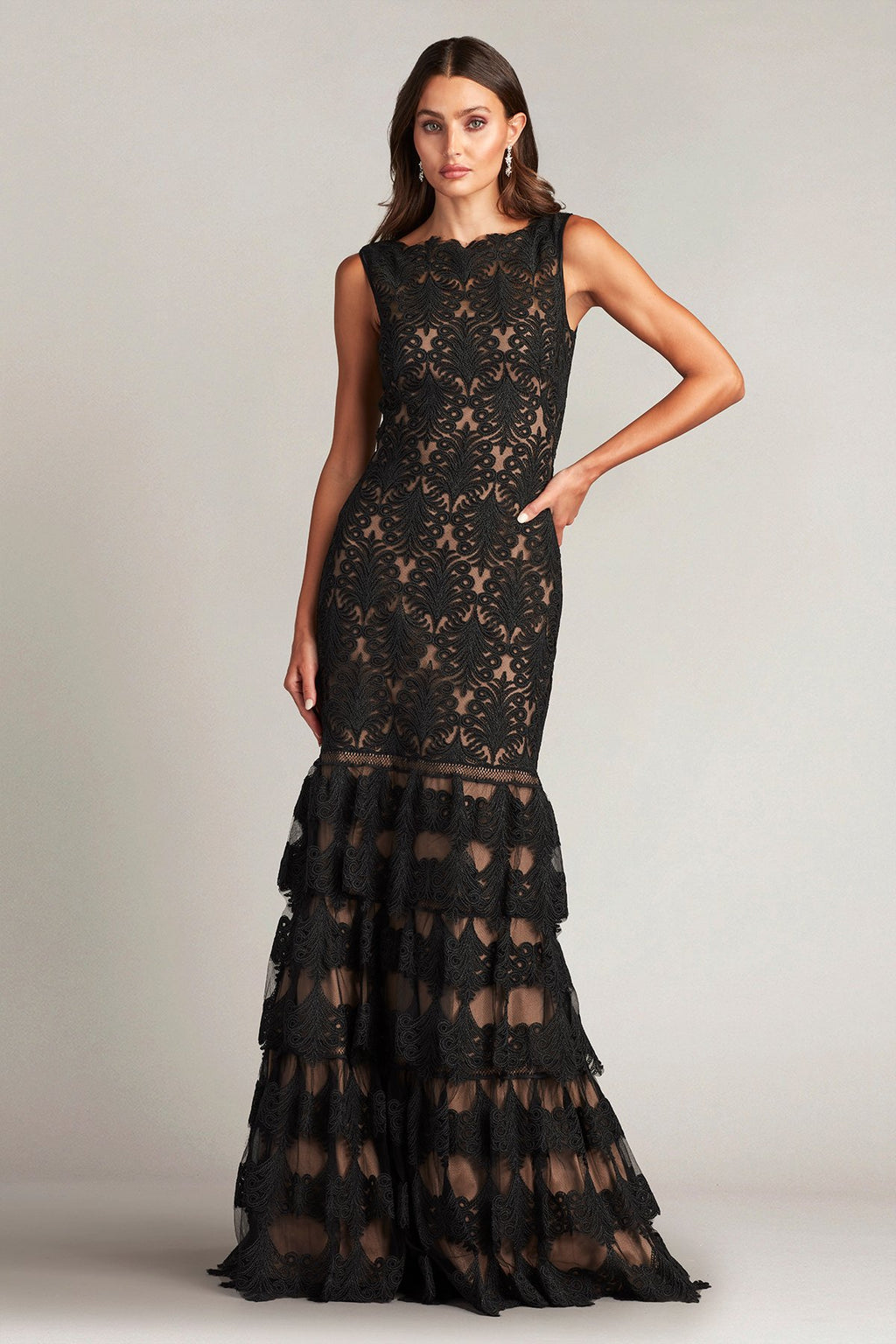 Aniyah Tiered Embroidered Tulle Gown