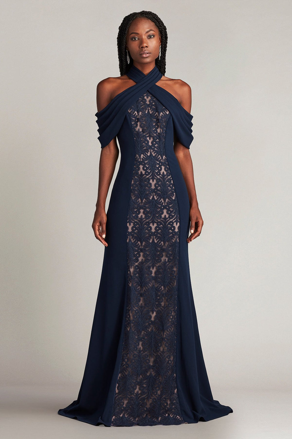 Kato Embroidered Off-Shoulder Halter Gown