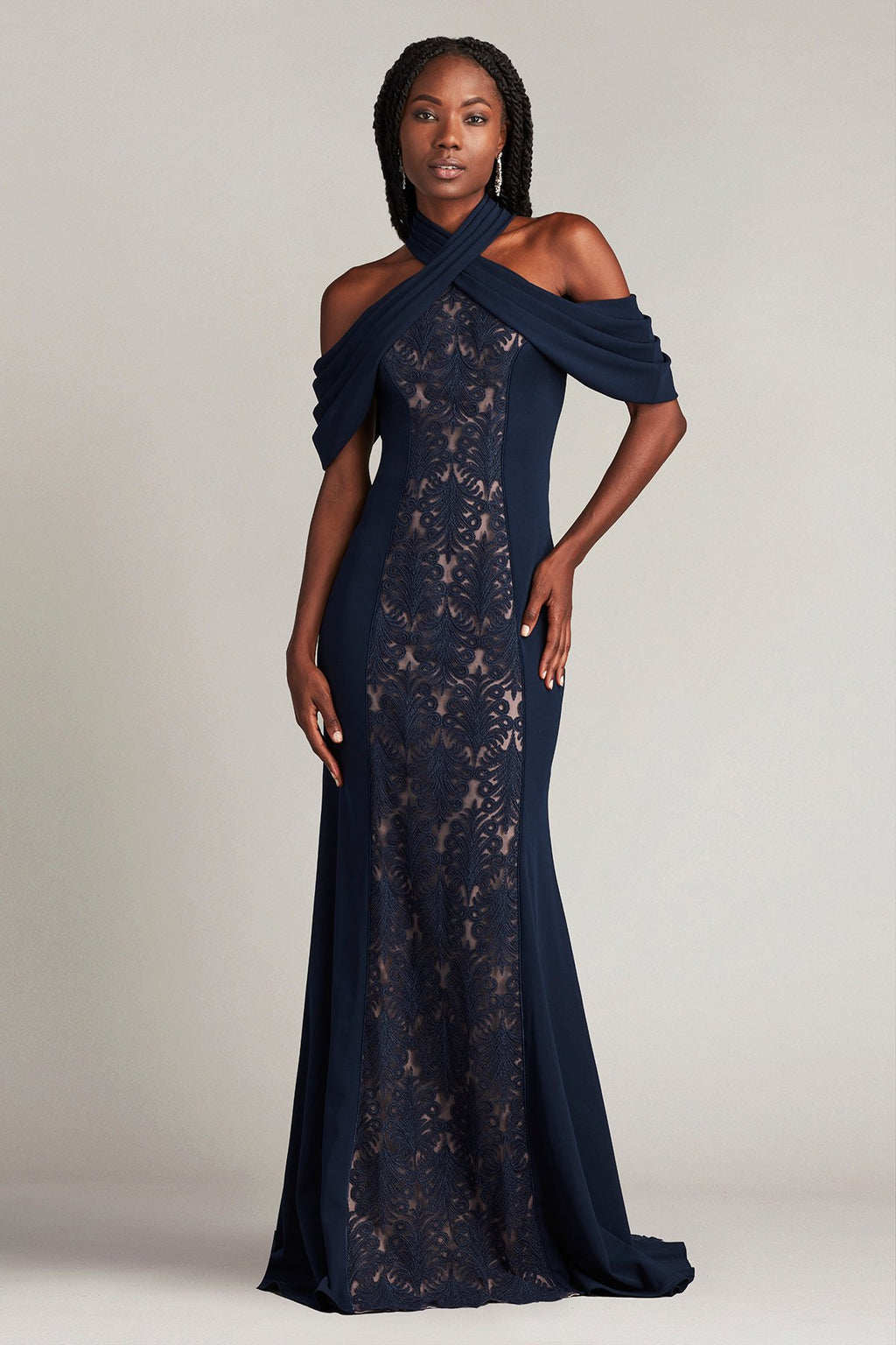 Kato Embroidered Off-Shoulder Halter Gown