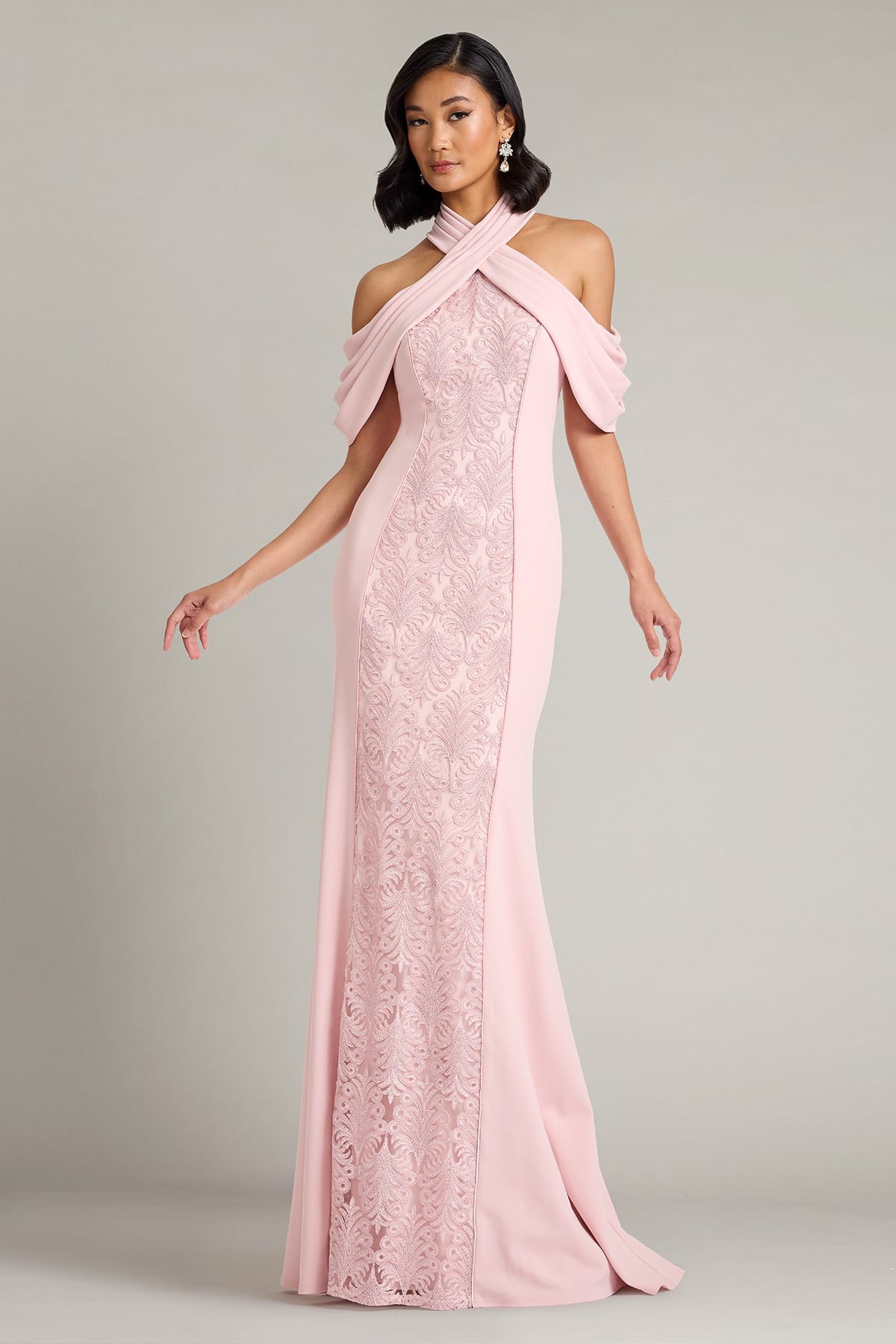 Kato Embroidered Off-Shoulder Halter Gown