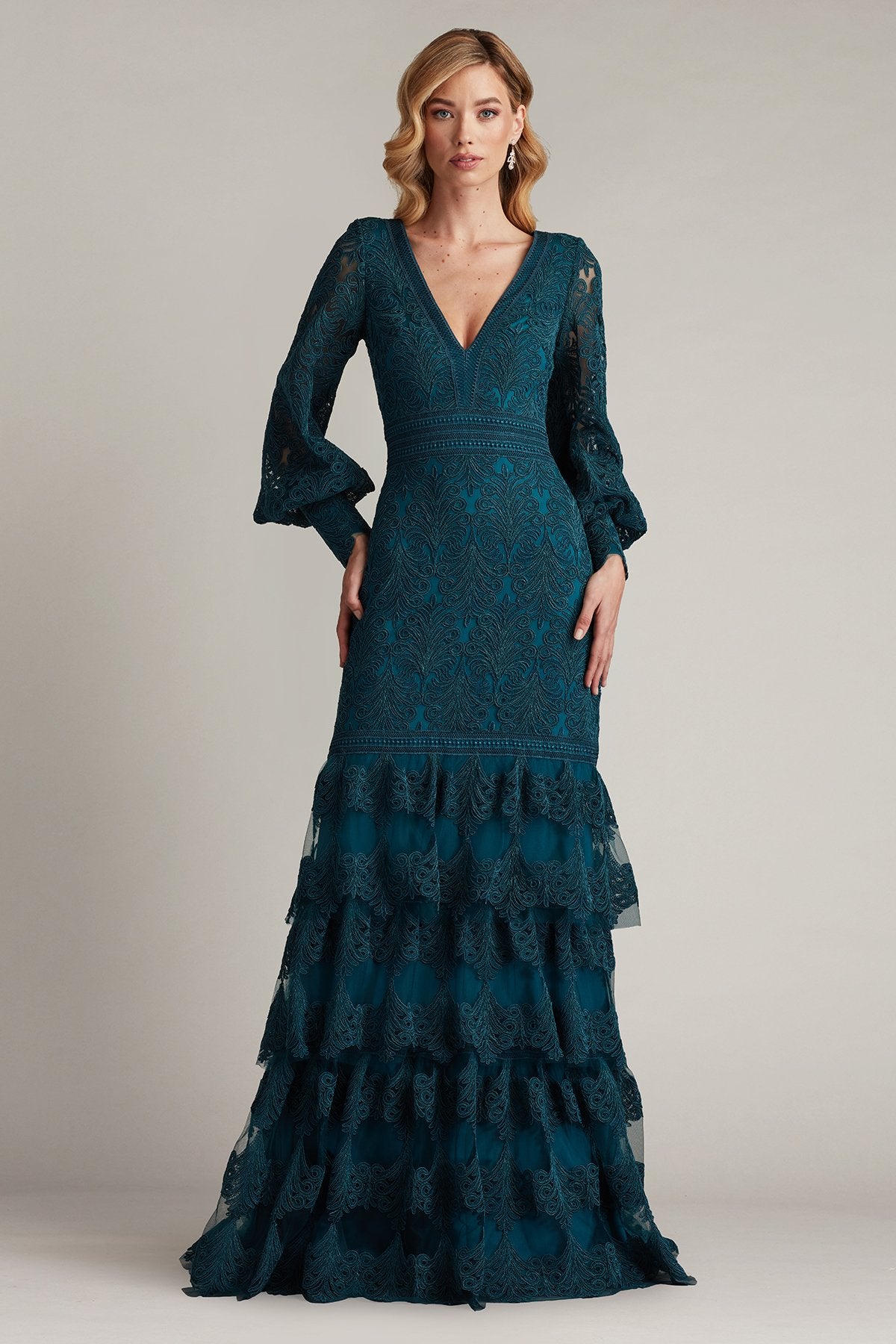Aponi Tiered Embroidered Gown