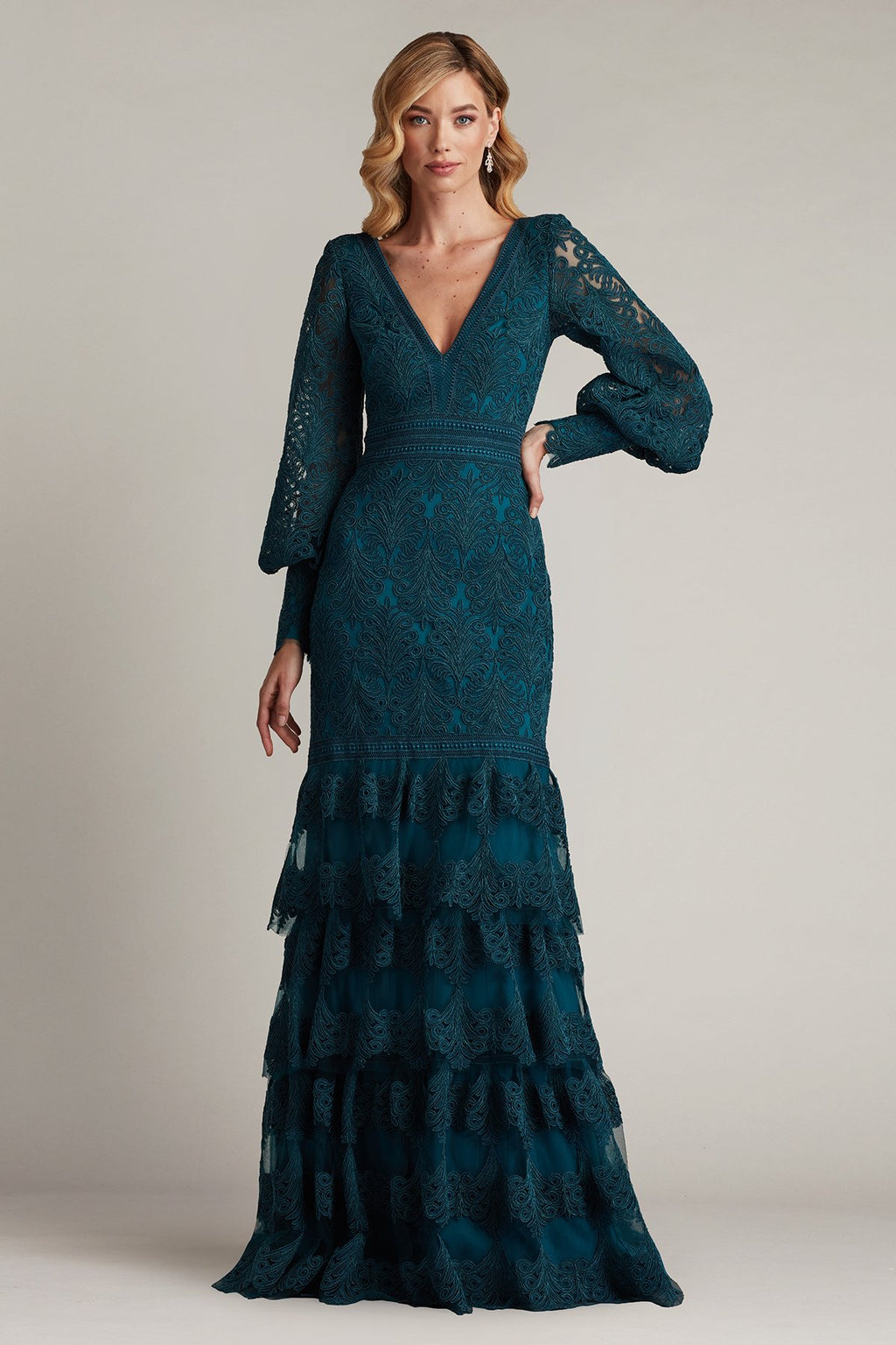 Aponi Tiered Embroidered Gown