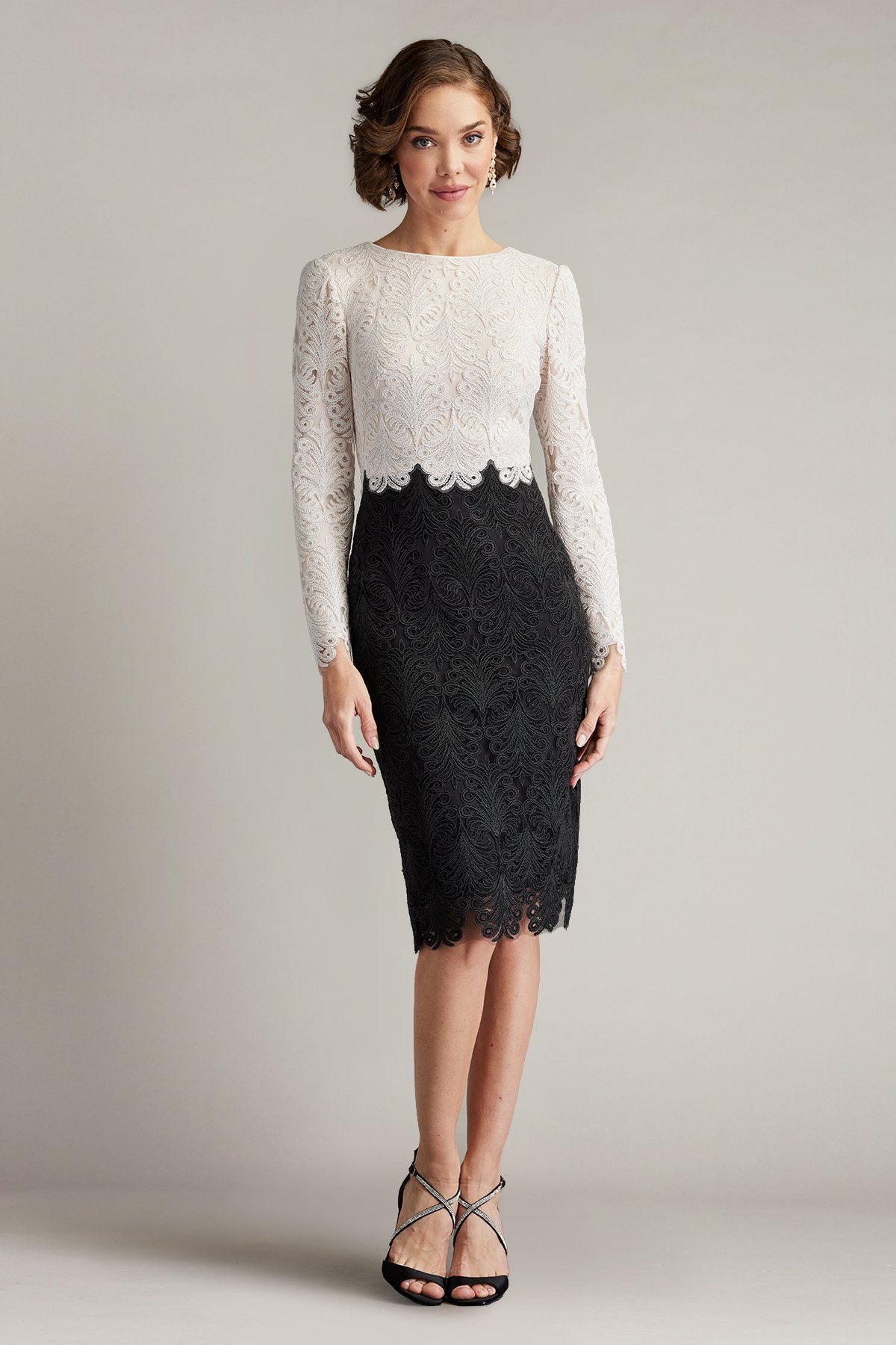 Alford Reverse V-Neck Embroidered Tulle Dress