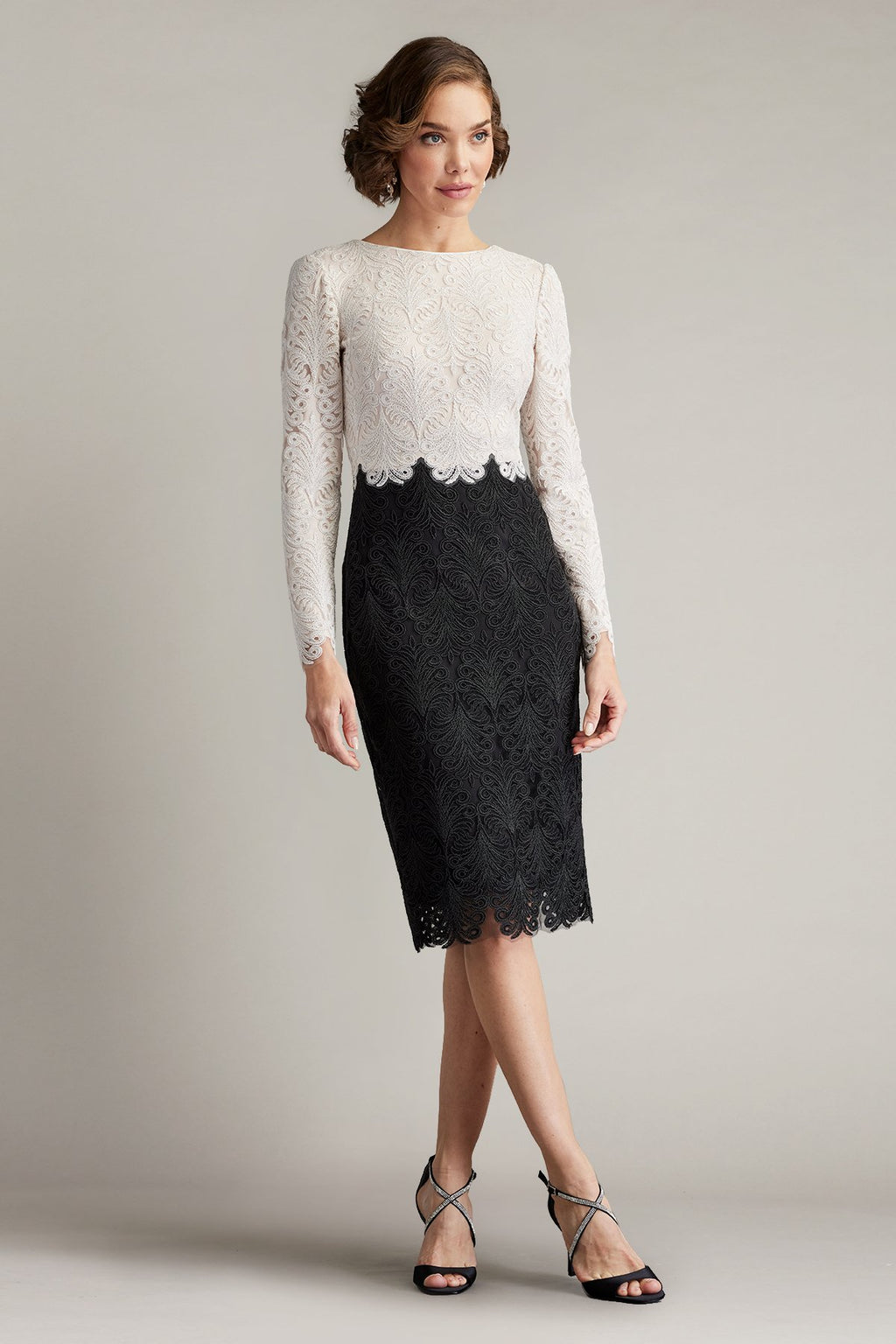 Alford Reverse V-Neck Embroidered Tulle Dress