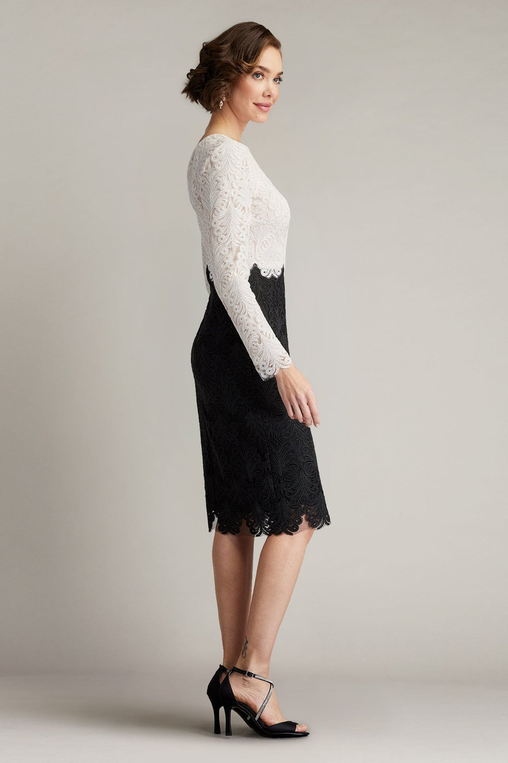 Alford Reverse V-Neck Embroidered Tulle Dress