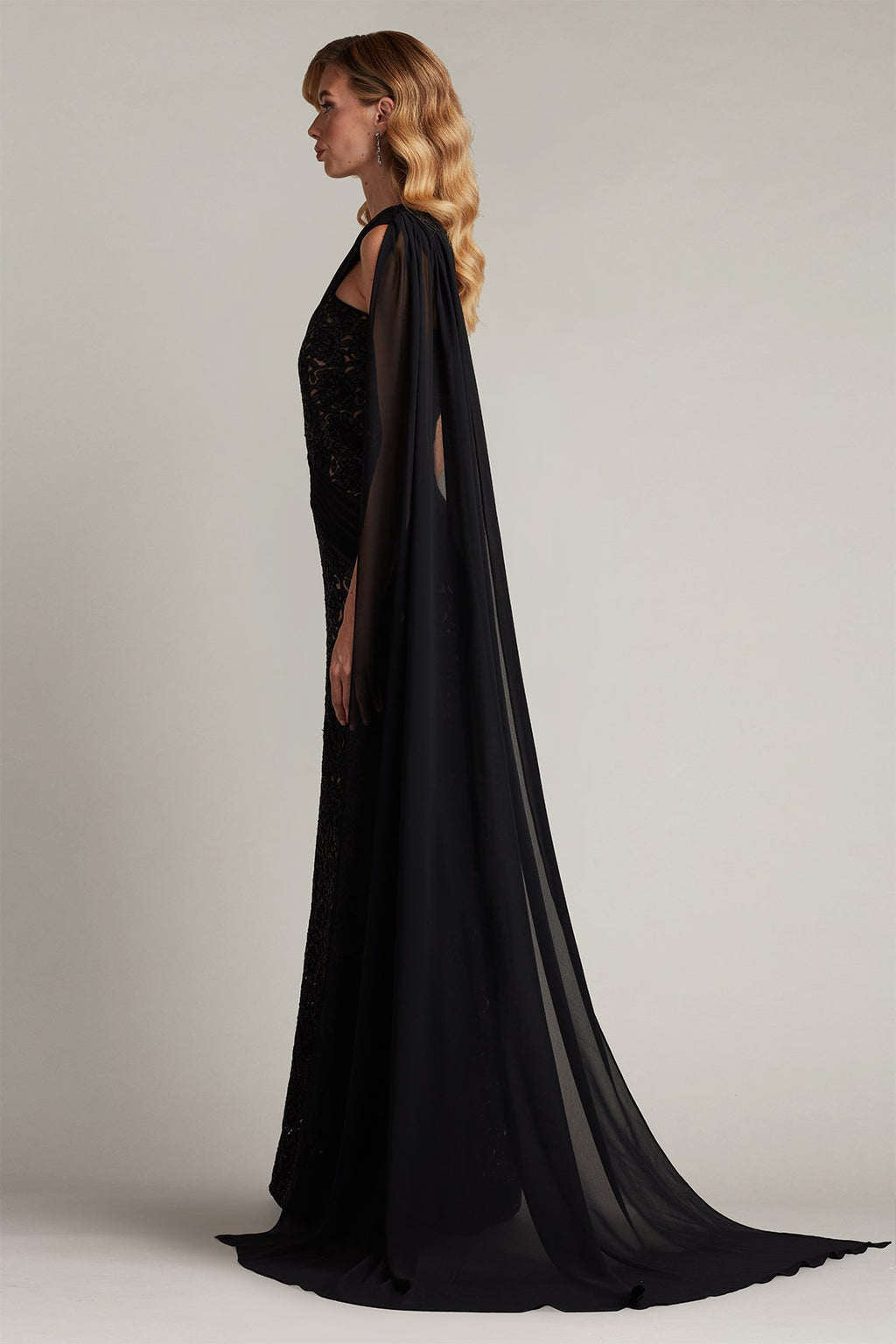 Eamon Draped Sleeve Sequin Embroidered Gown