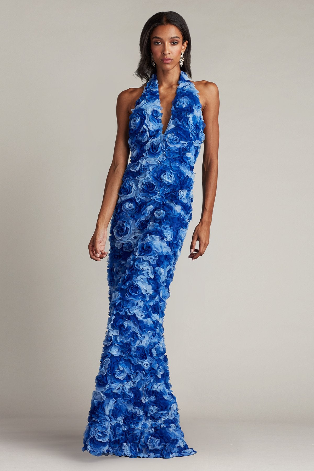 Dion Rosette Appliqué Halter Gown