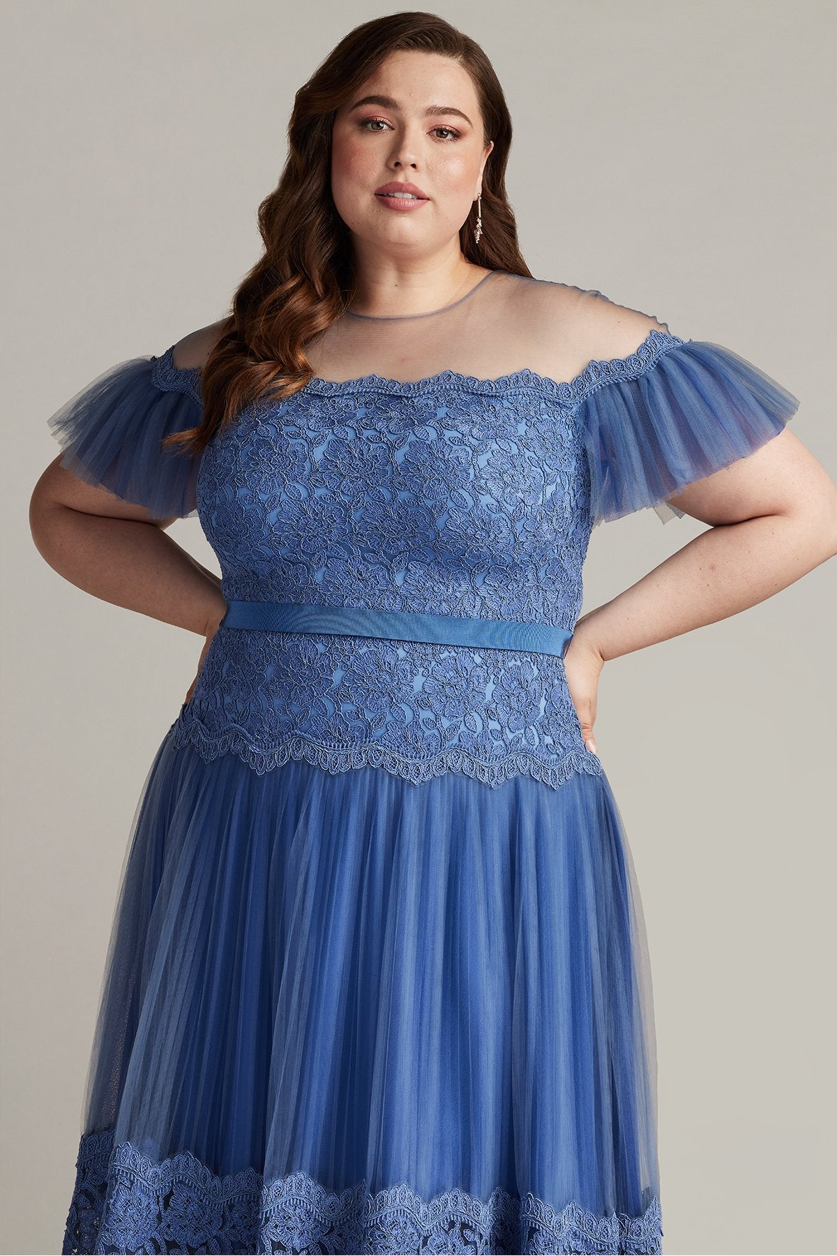 Elise Embroidered Pleated Tulle Midi Dress - PLUS SIZE