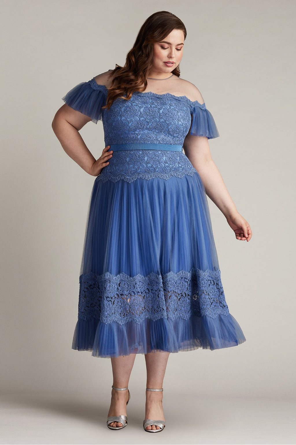 Elise Embroidered Pleated Tulle Midi Dress - PLUS SIZE