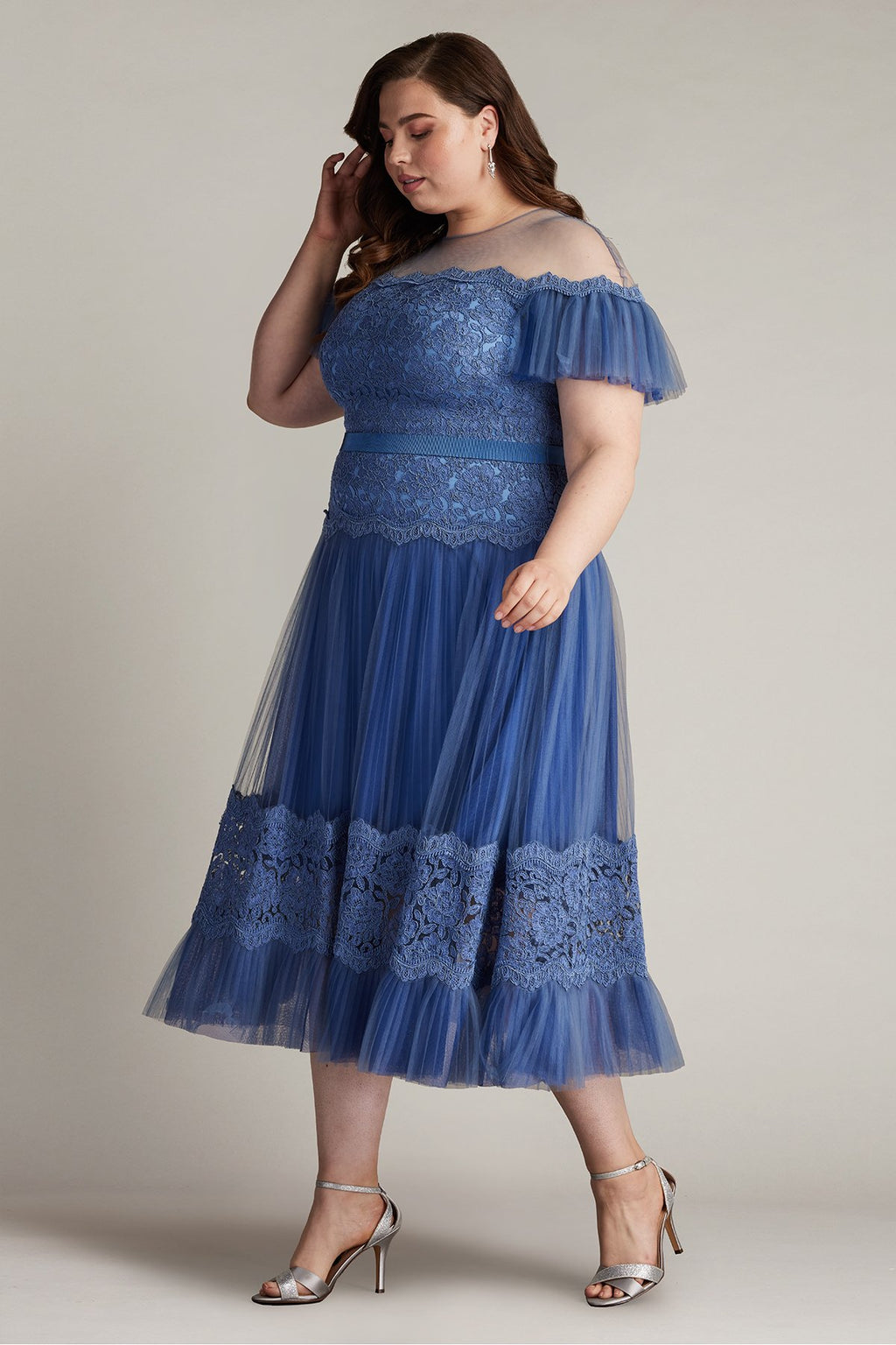 Elise Embroidered Pleated Tulle Midi Dress