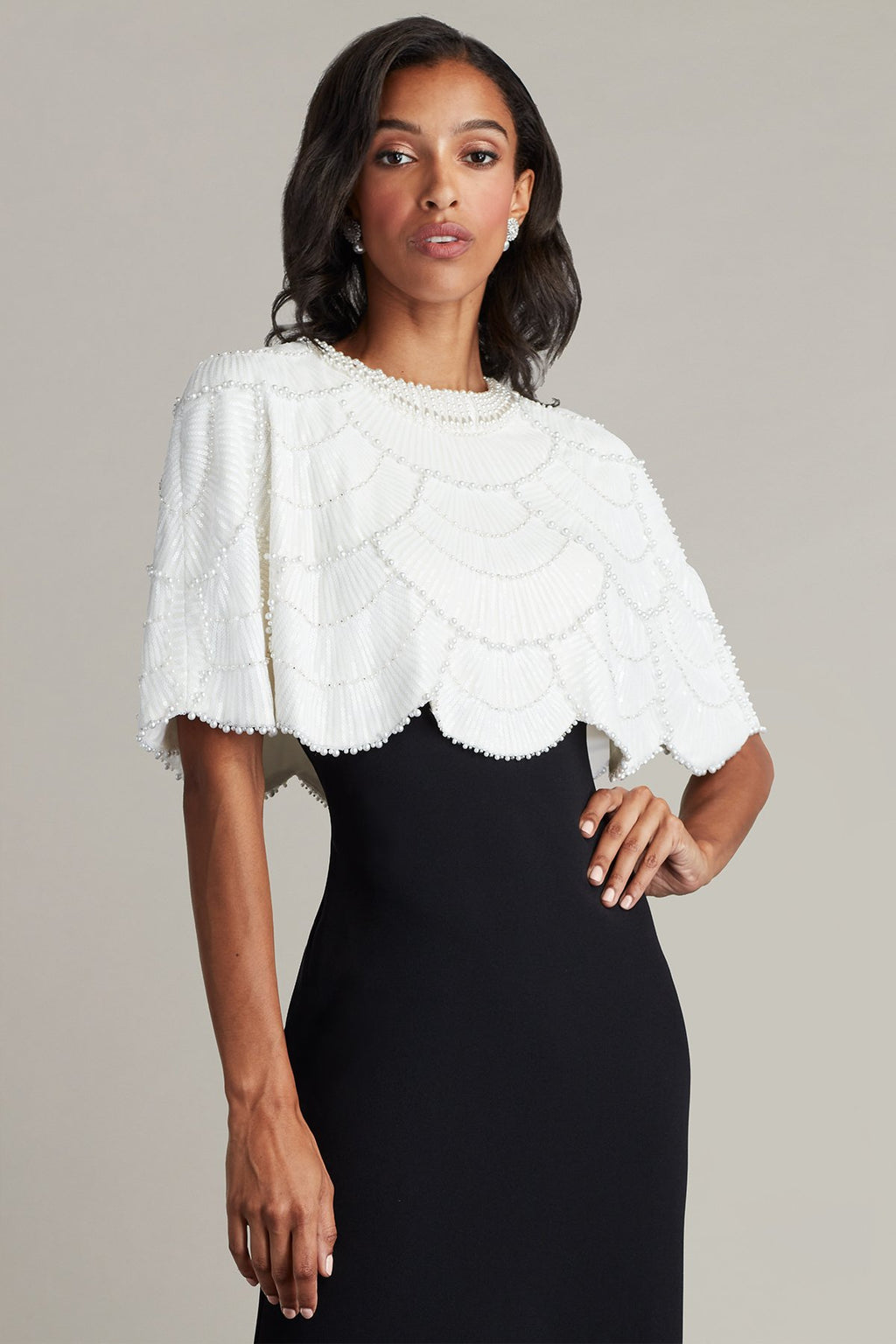 Reba Embellished Cape Overlay Gown