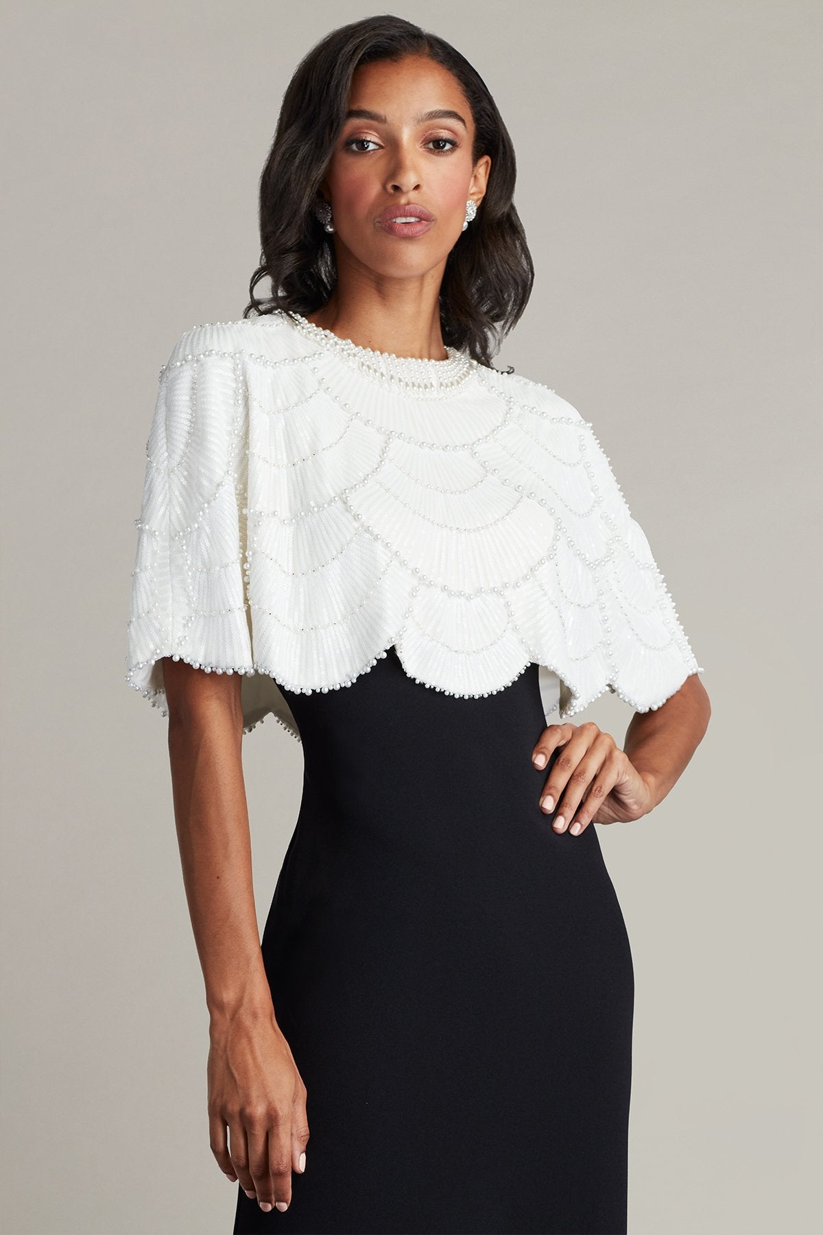 Reba Embellished Cape Overlay Gown