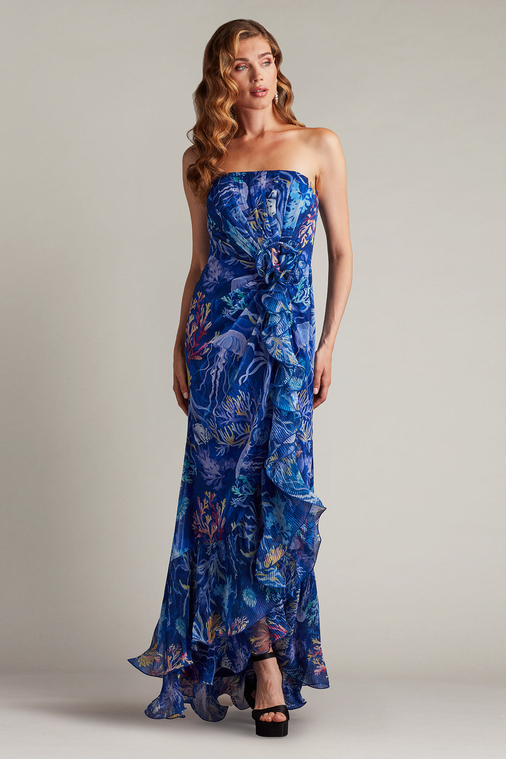Morwenna Oceanic Print Ruffle Gown