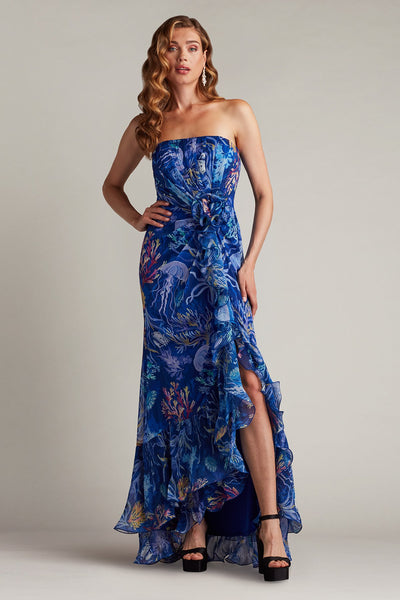 Morwenna Oceanic Print Ruffle Gown MYSTC – Tadashi Shoji Official