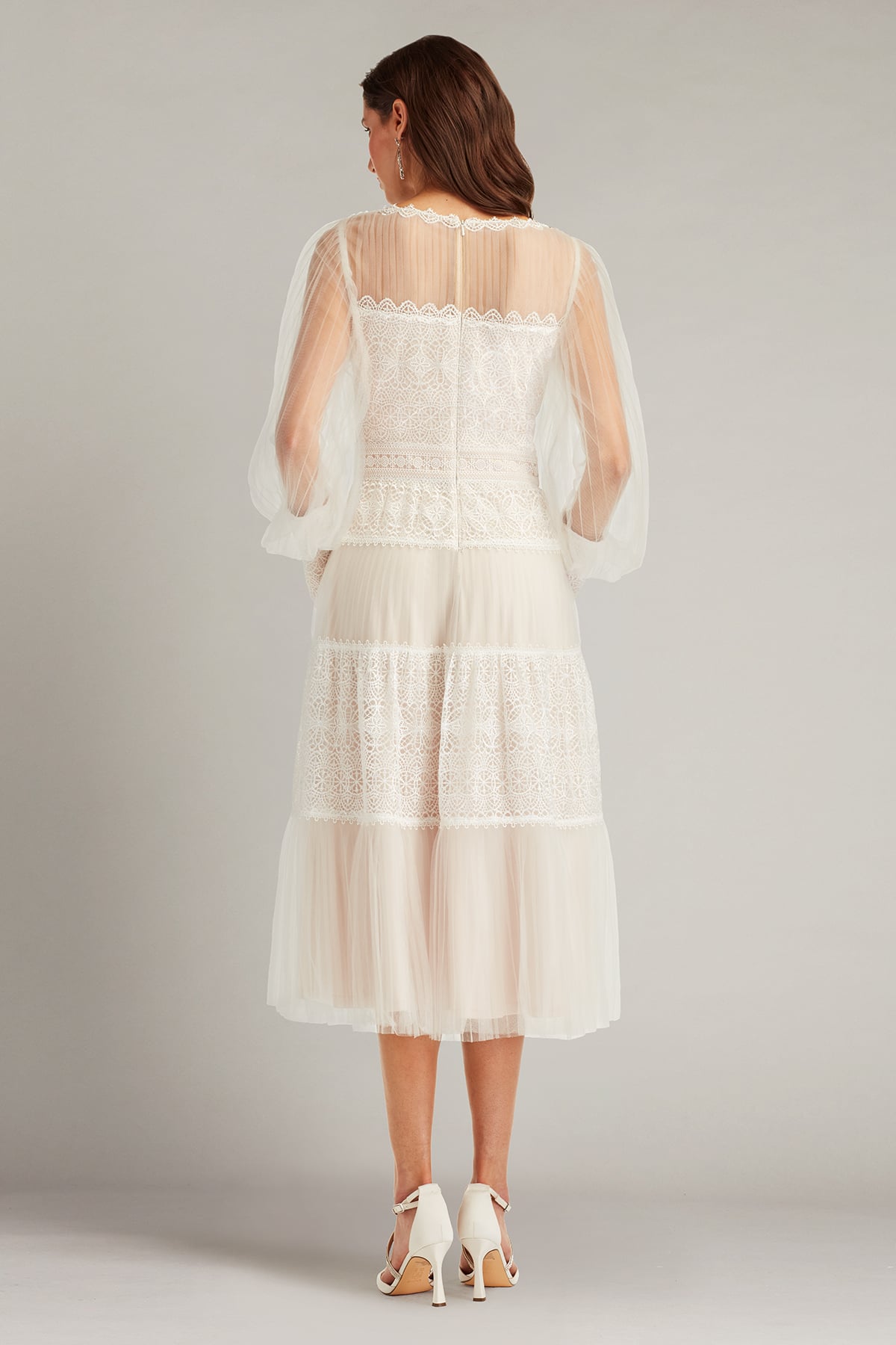 Anaka Pleated Tulle Embroidered Midi Dress
