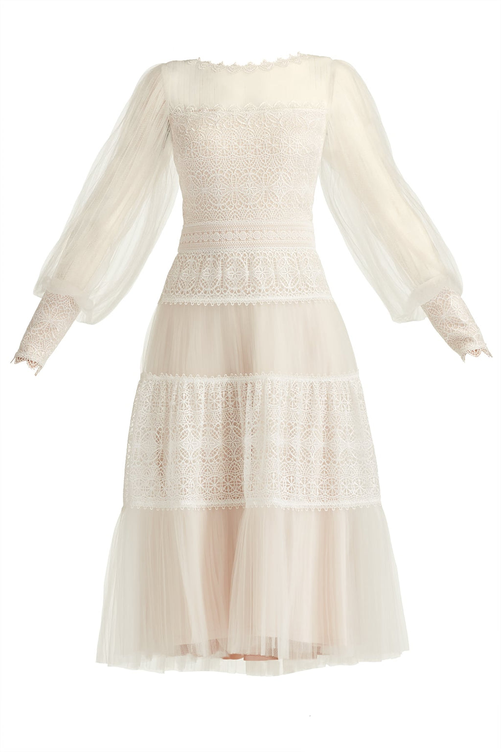 Anaka Pleated Tulle Embroidered Midi Dress
