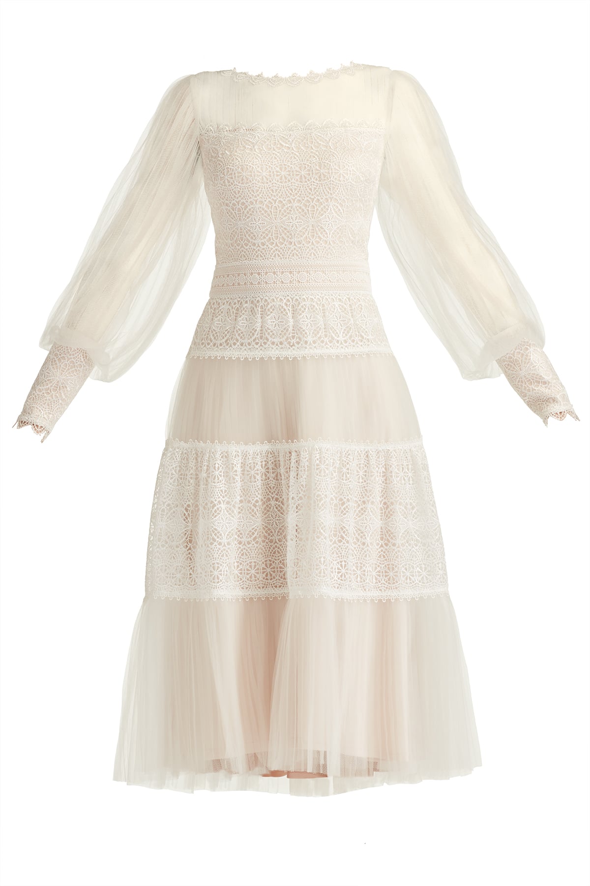 Anaka Pleated Tulle Embroidered Midi Dress