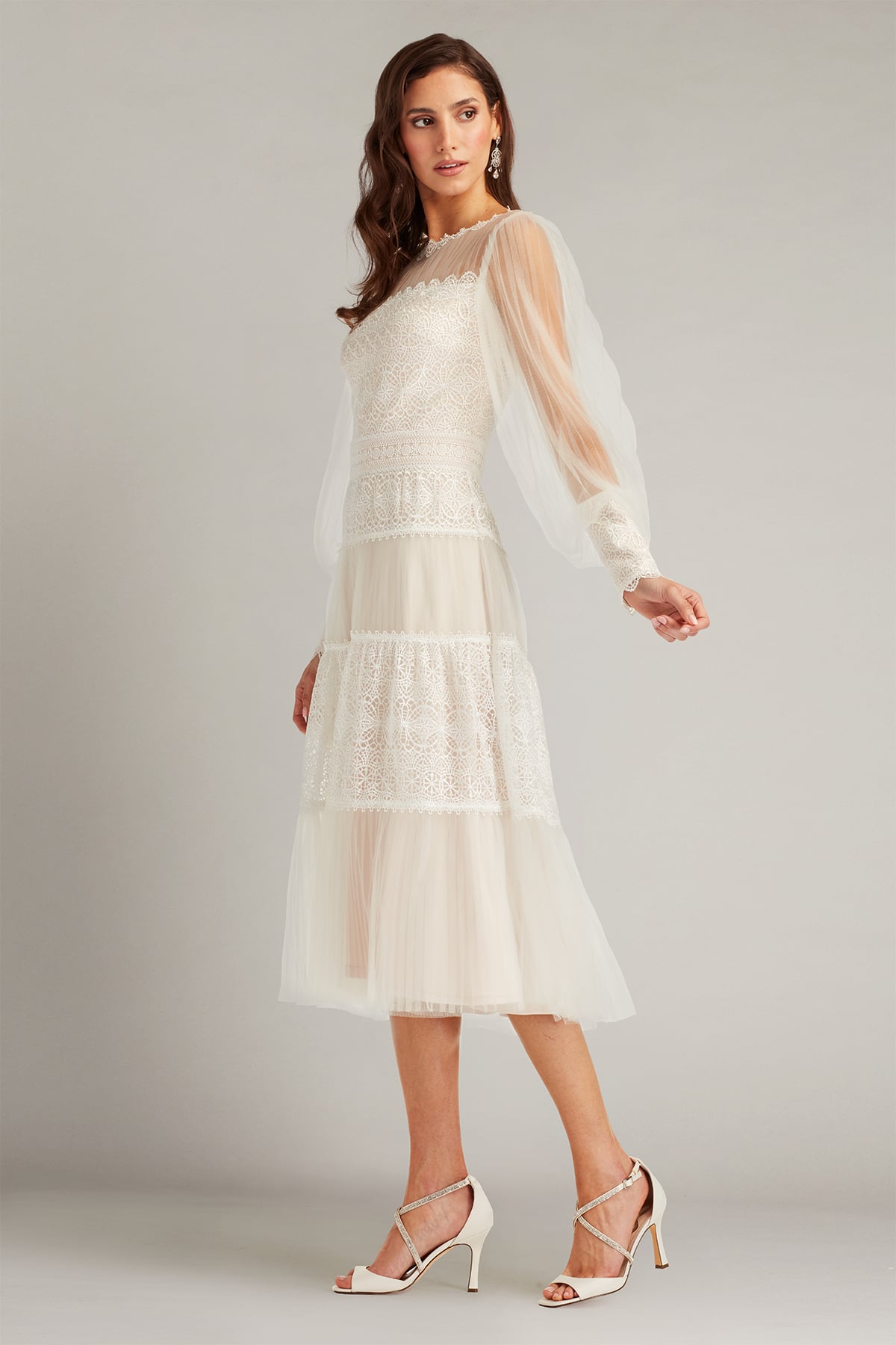 Anaka Pleated Tulle Embroidered Midi Dress