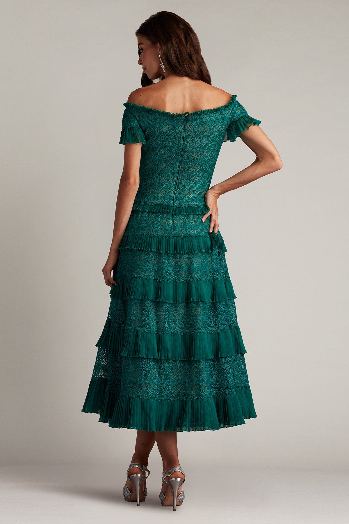 Garina Tiered Embroidered Tulle Midi Dress