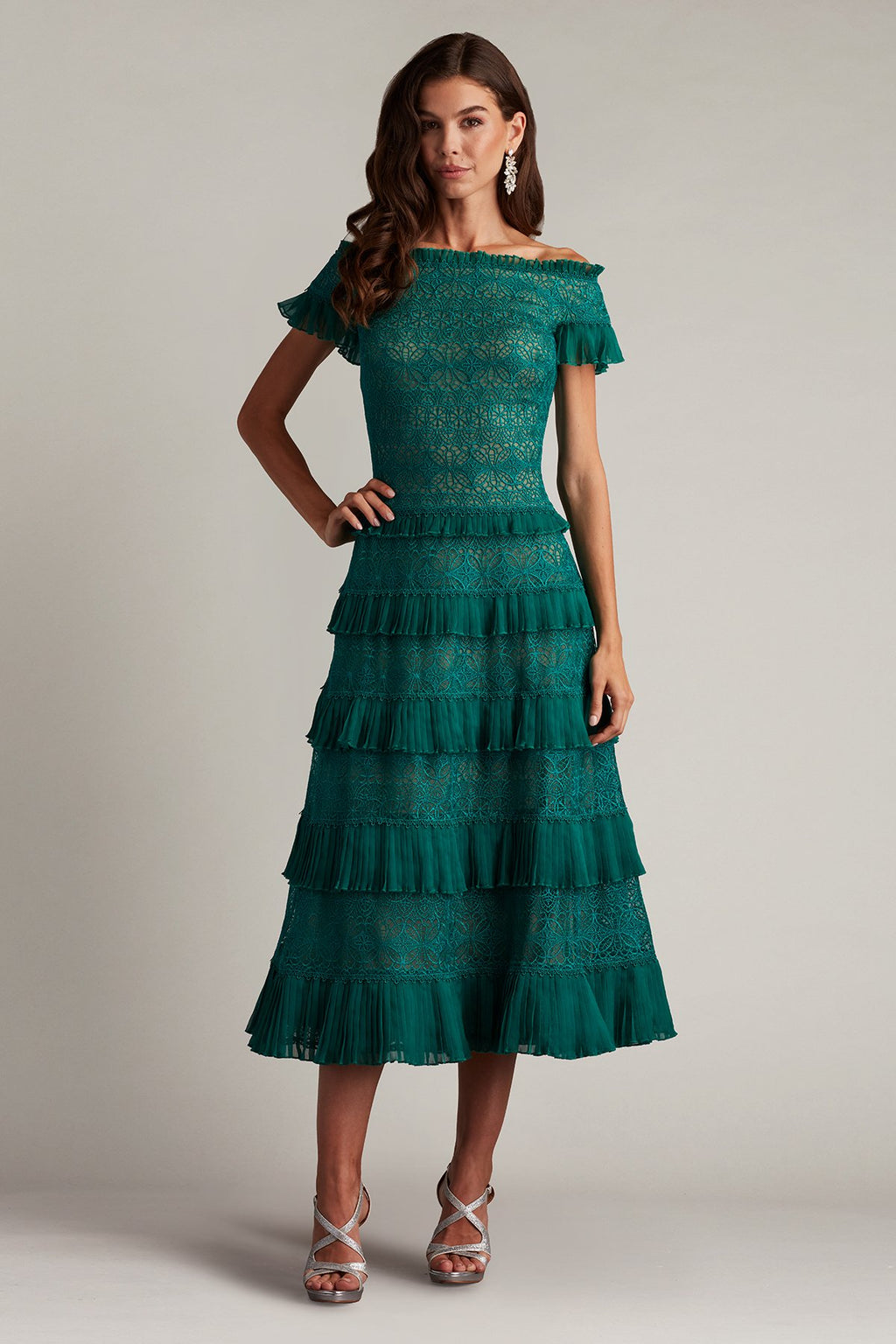 Garina Tiered Embroidered Tulle Midi Dress