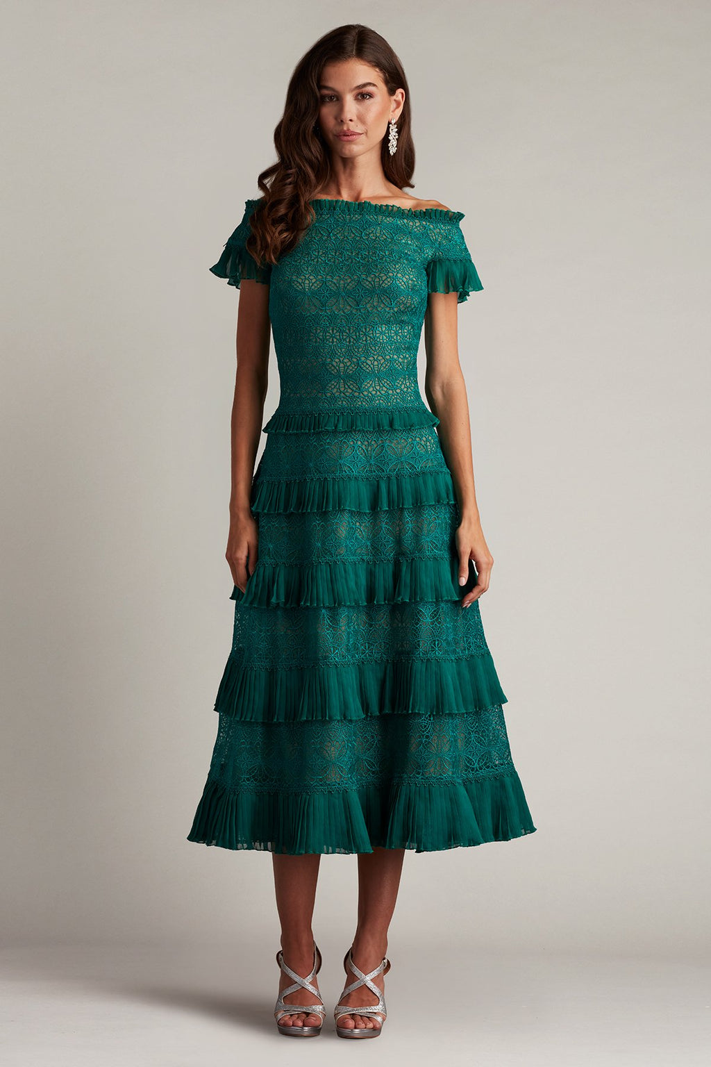Garina Tiered Embroidered Tulle Midi Dress