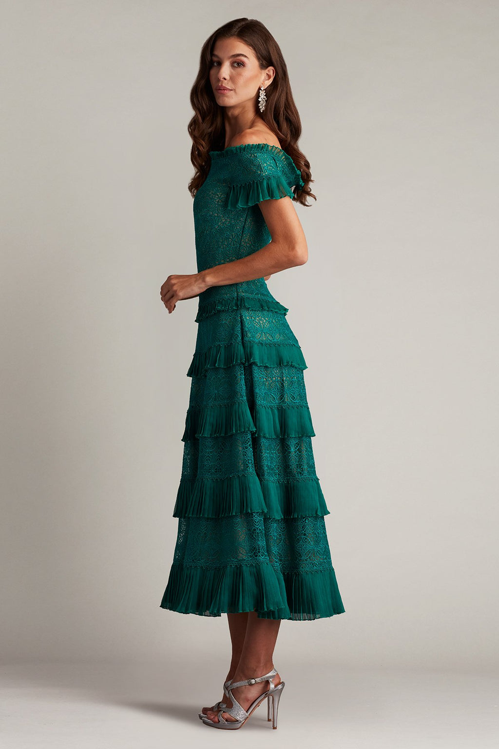 Garina Tiered Embroidered Tulle Midi Dress