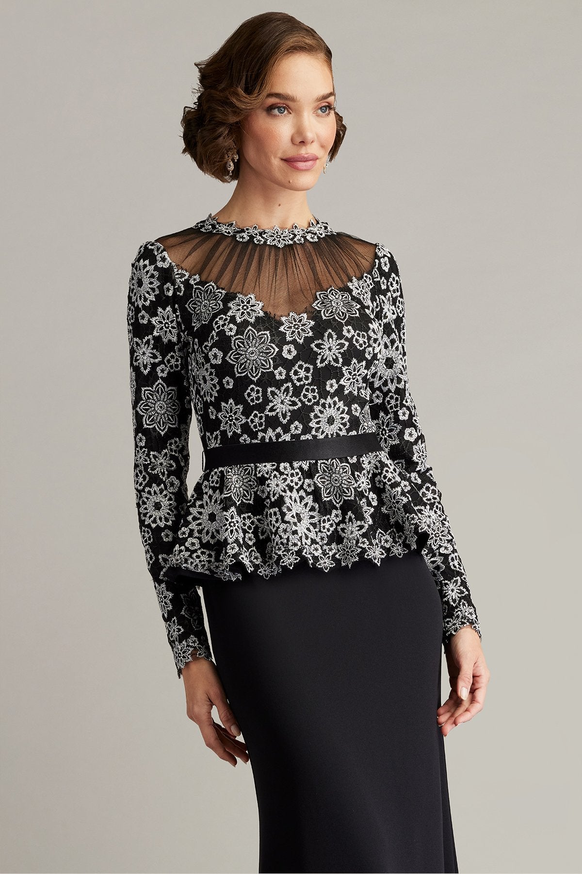 Lata Embroidered Belted Peplum Gown