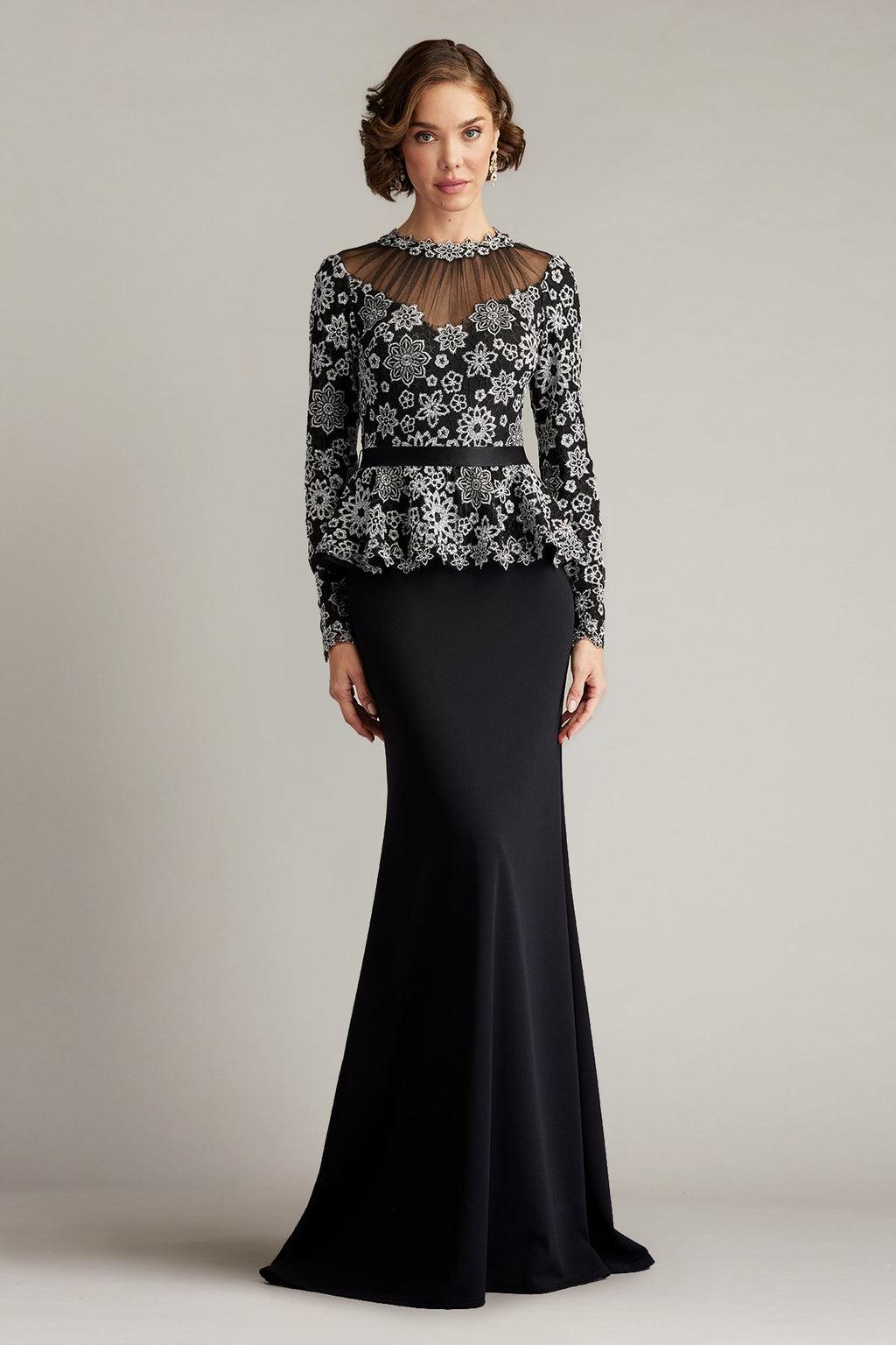 Lata Embroidered Belted Peplum Gown – Tadashi Shoji Official Online Boutique
