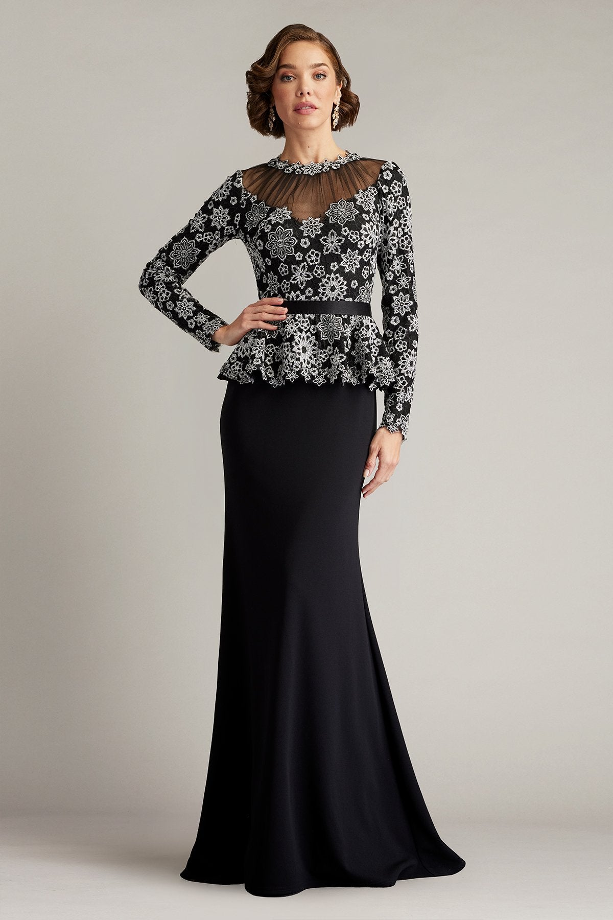 Lata Embroidered Belted Peplum Gown