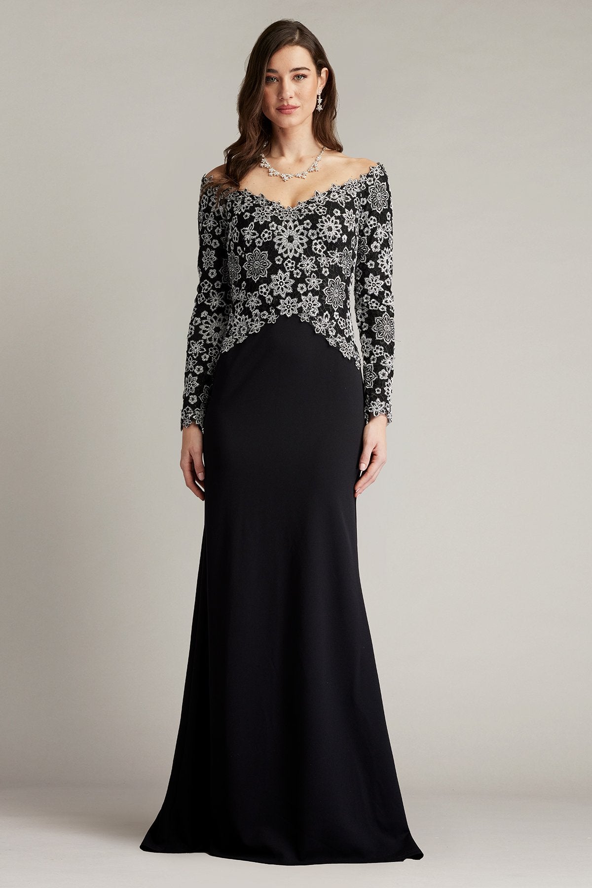 sachin and babi light blue dress Floral Embroidered Off the Shoulder A-Line Gown main image 0