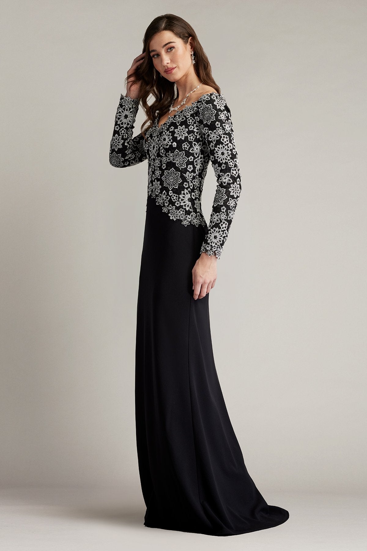 Mayur Off Shoulder Embroidered Bodice Gown