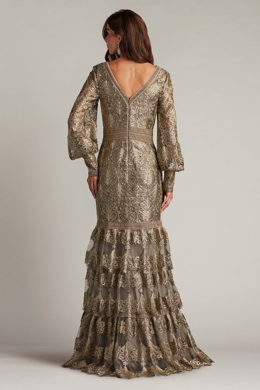 Aponi Tiered Sequin Embroidered Gown