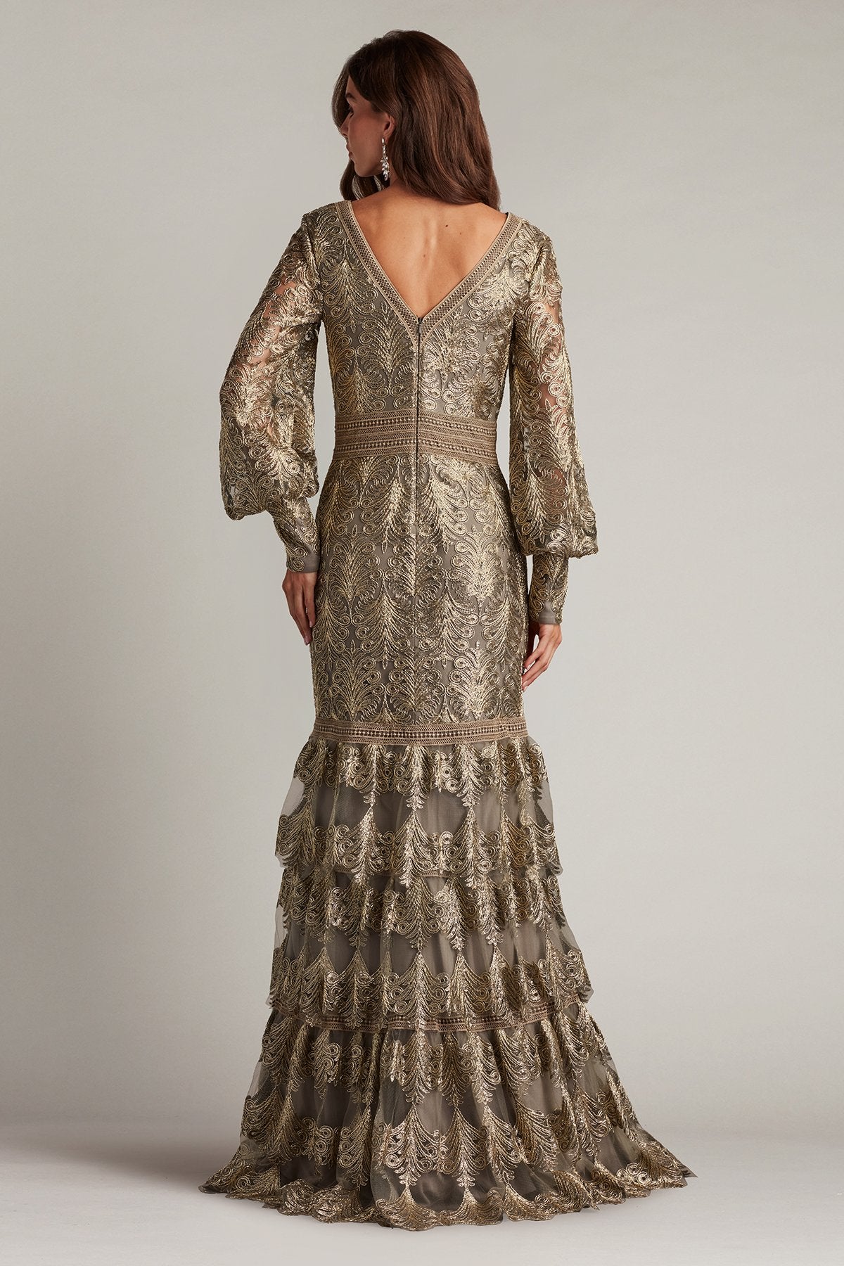 Aponi Tiered Sequin Embroidered Gown