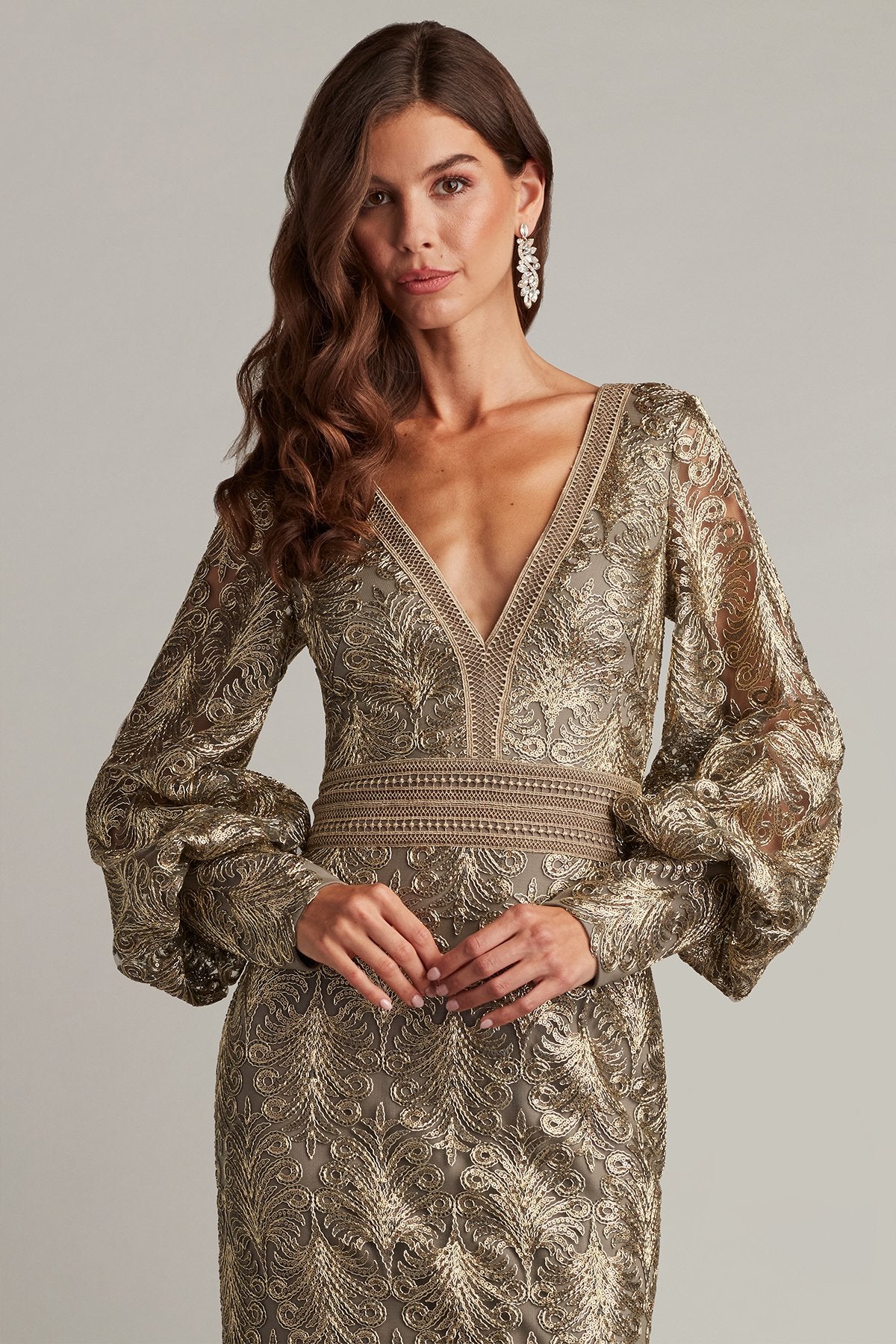 Aponi Tiered Sequin Embroidered Gown