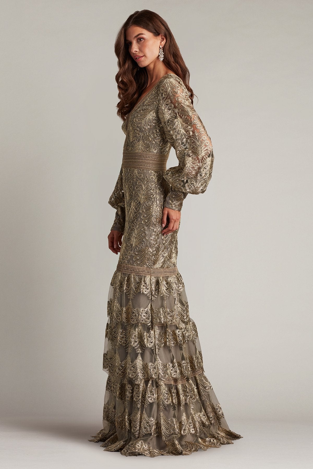 Aponi Tiered Sequin Embroidered Gown – Tadashi Shoji Official