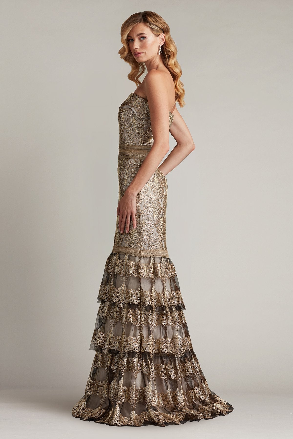 Abey Tiered Sequin Embroidered Gown – Tadashi Shoji Official