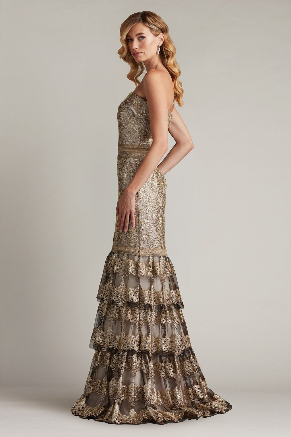 Abey Tiered Sequin Embroidered Gown