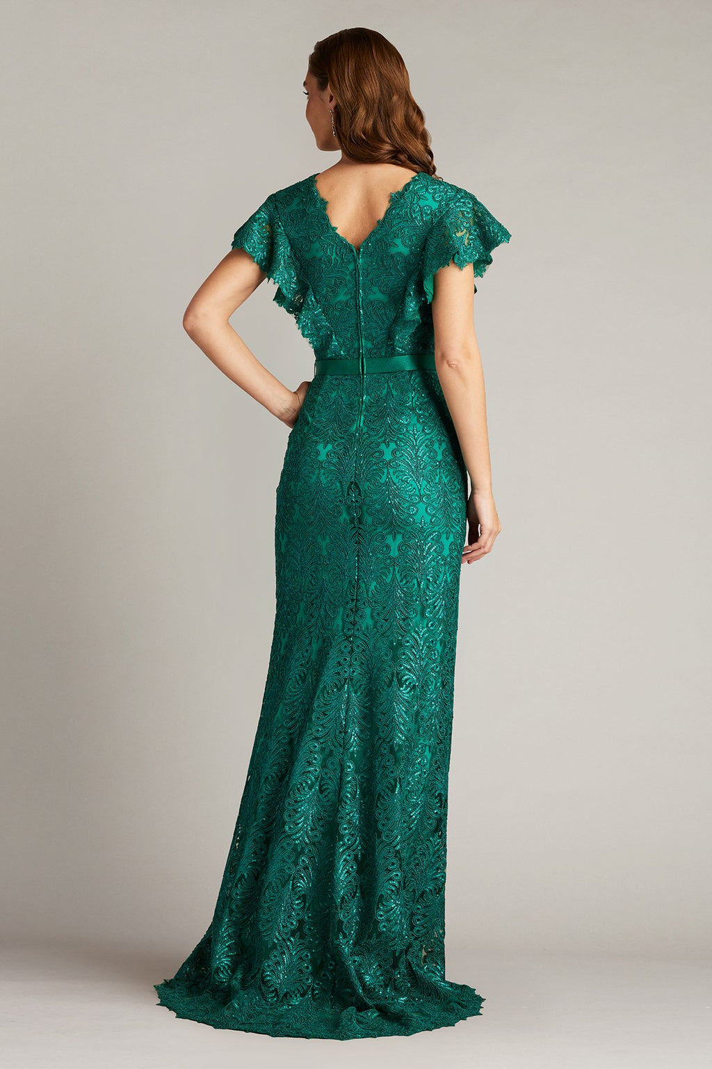 Keck Sequin Embroidered Flutter Sleeve Gown