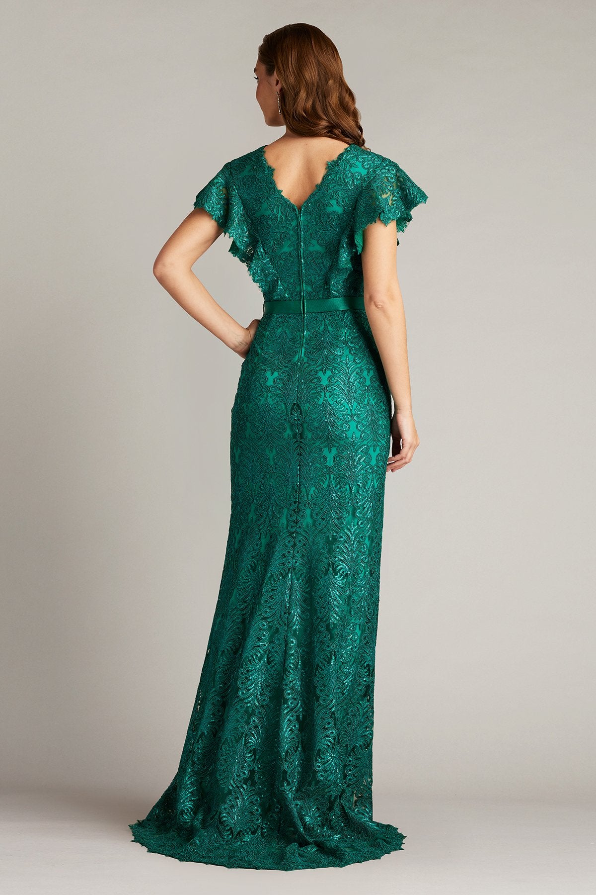 Keck Sequin Embroidered Flutter Sleeve Gown